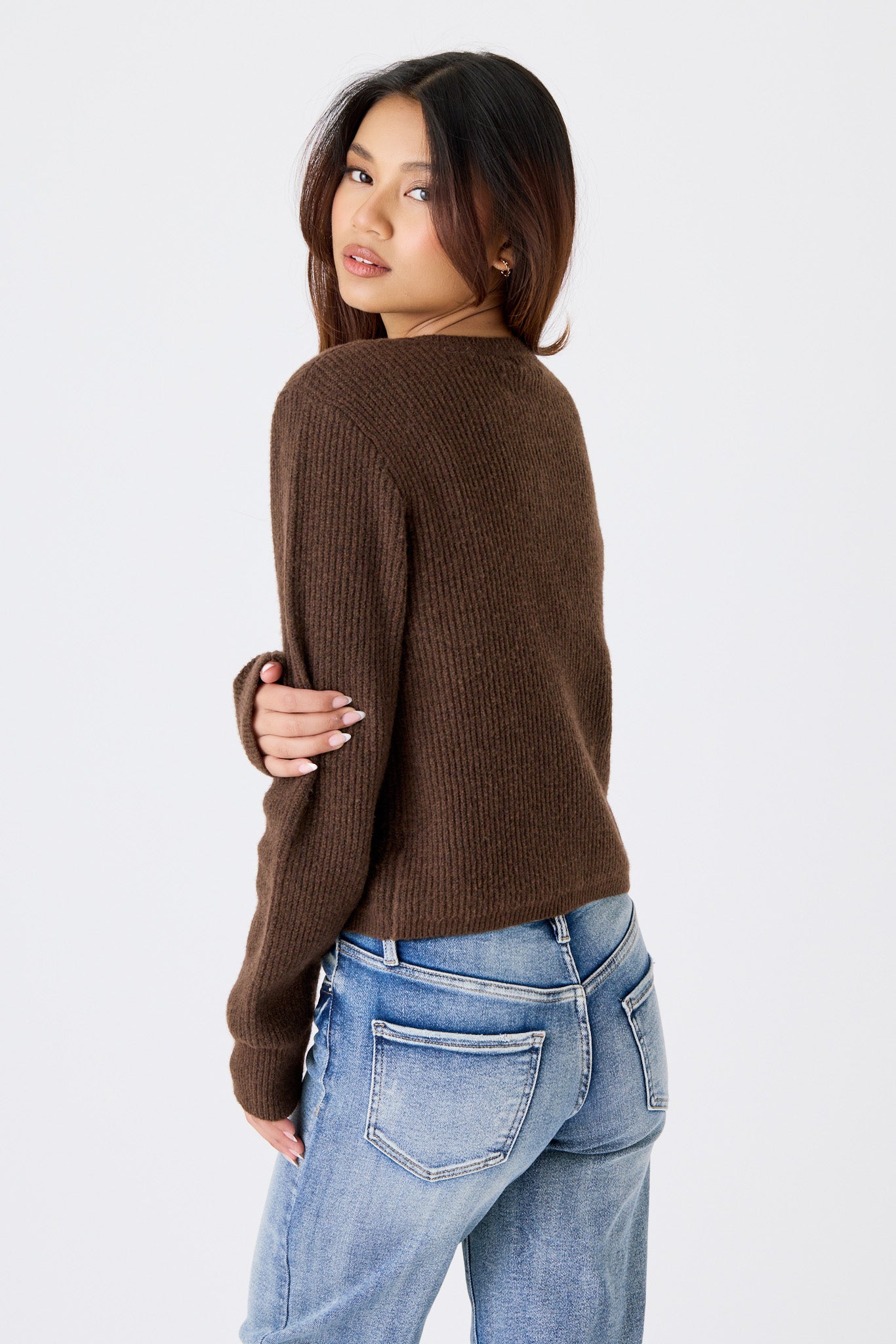 Ribbed Cardigan with Triple Bow Front
