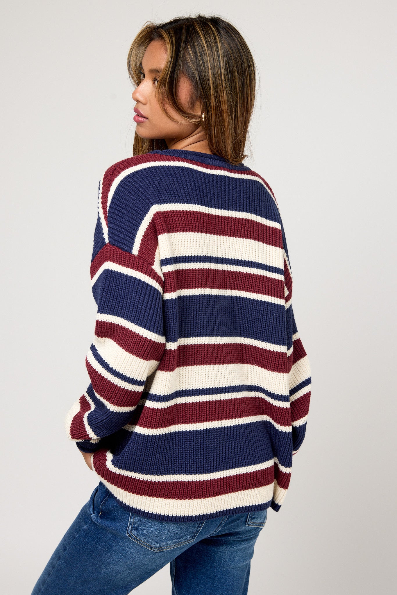 Striped Balloon-Sleeve Sweater