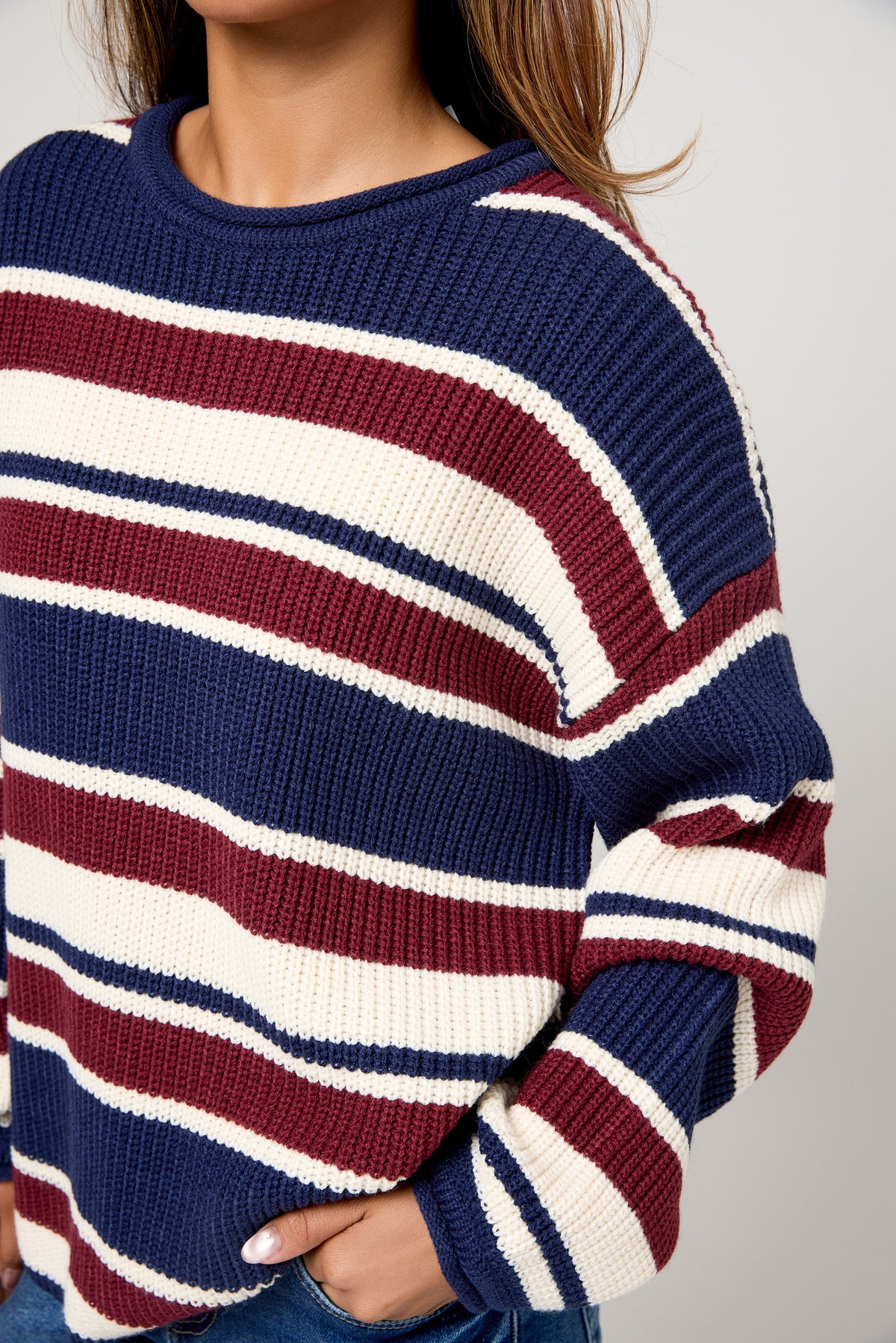 Striped Balloon-Sleeve Sweater