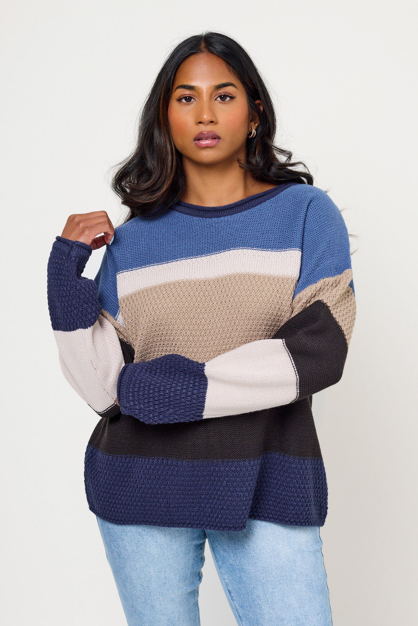 Textured Stripe Balloon-Sleeve Sweater