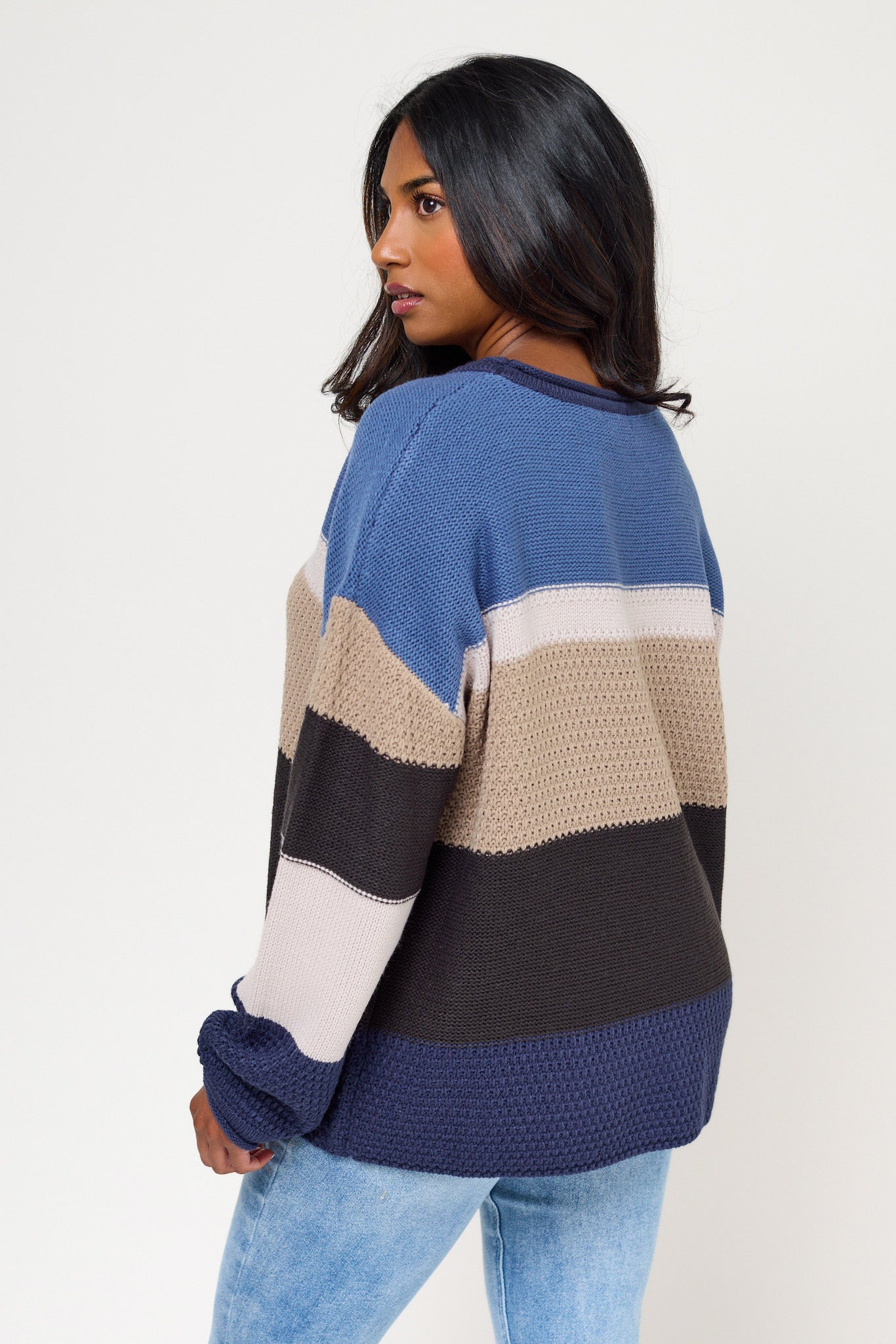 Textured Stripe Balloon-Sleeve Sweater