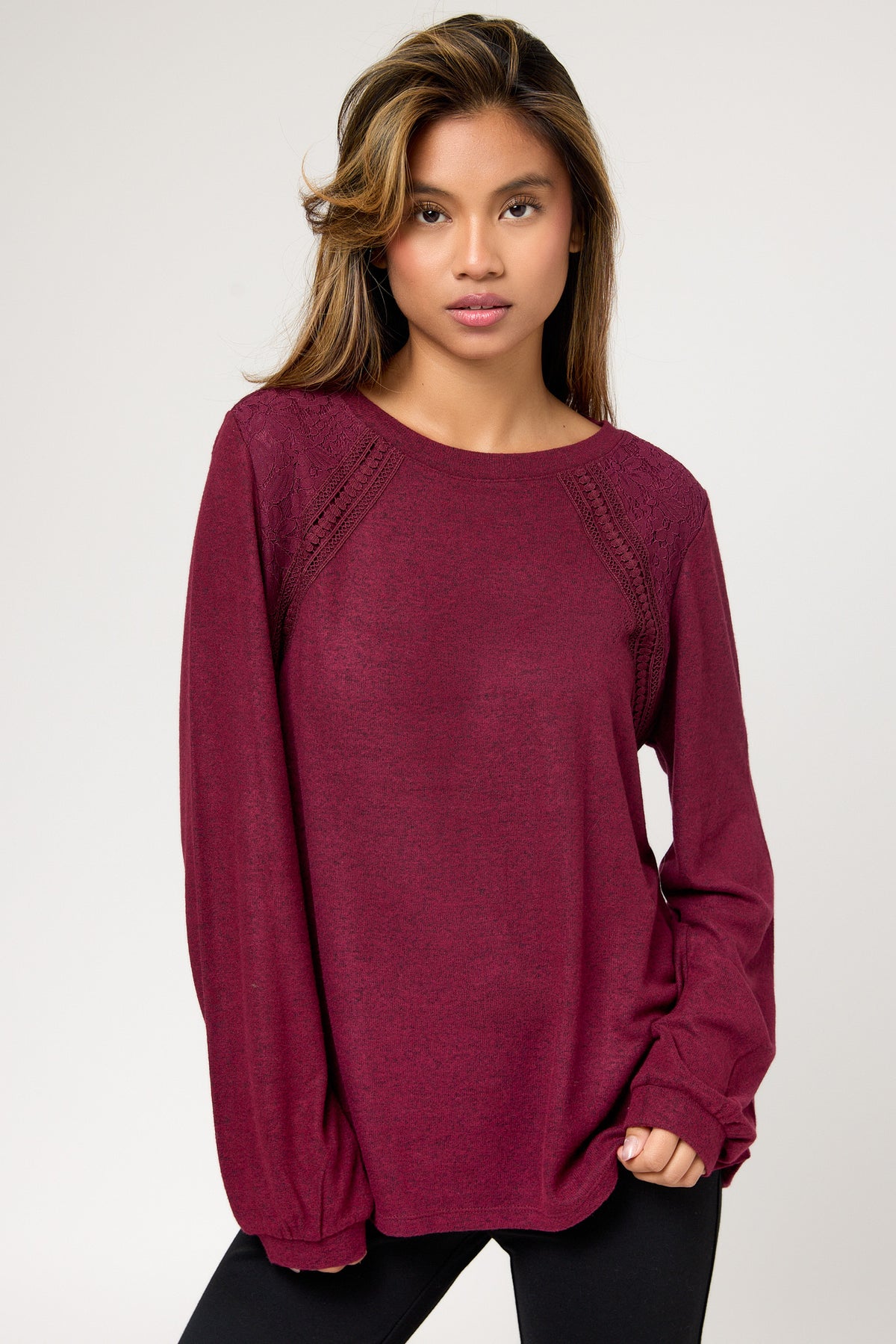 Supersoft Lace-Trim Shirttail Top