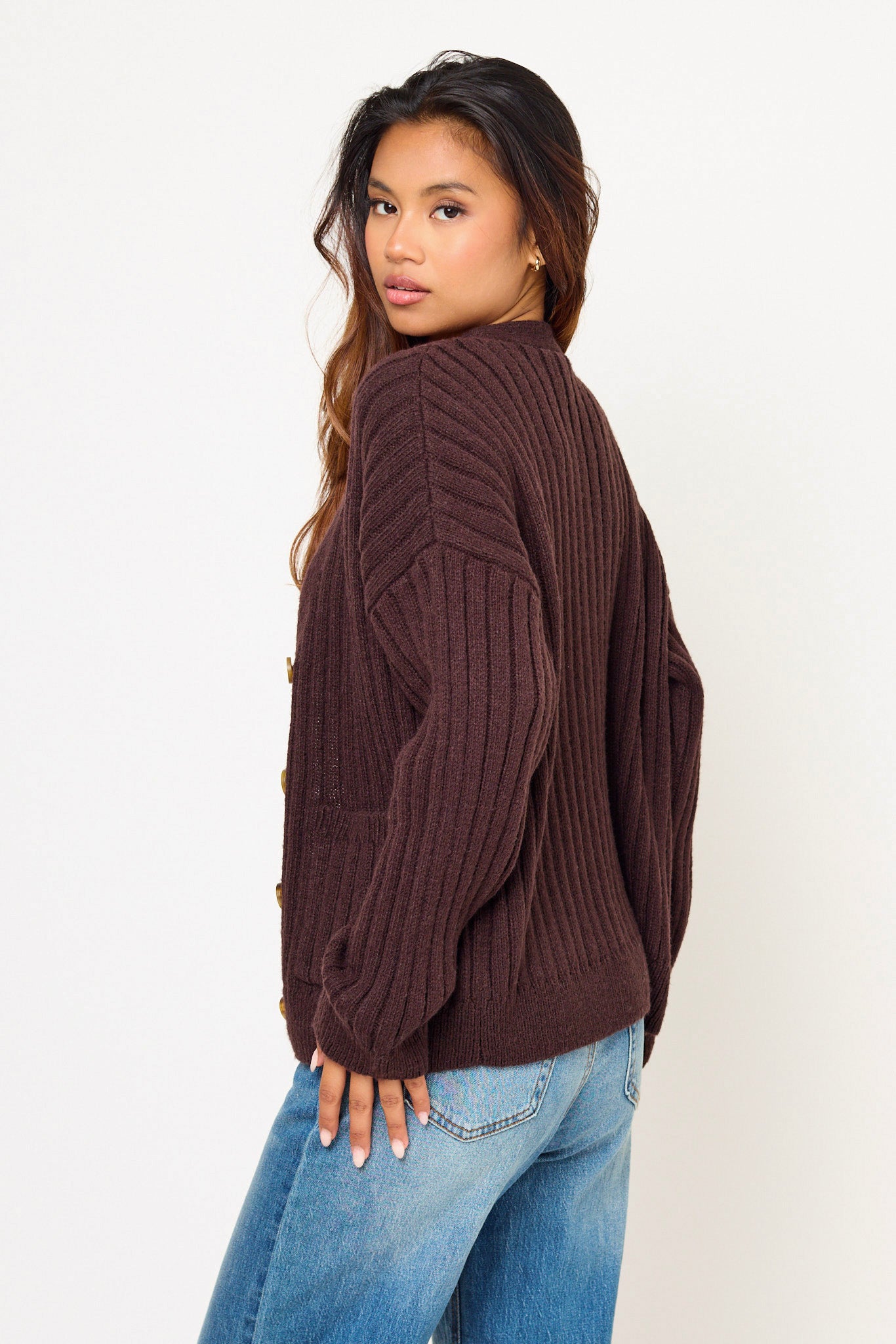 Hairy Ribbed Button-Front Cardigan
