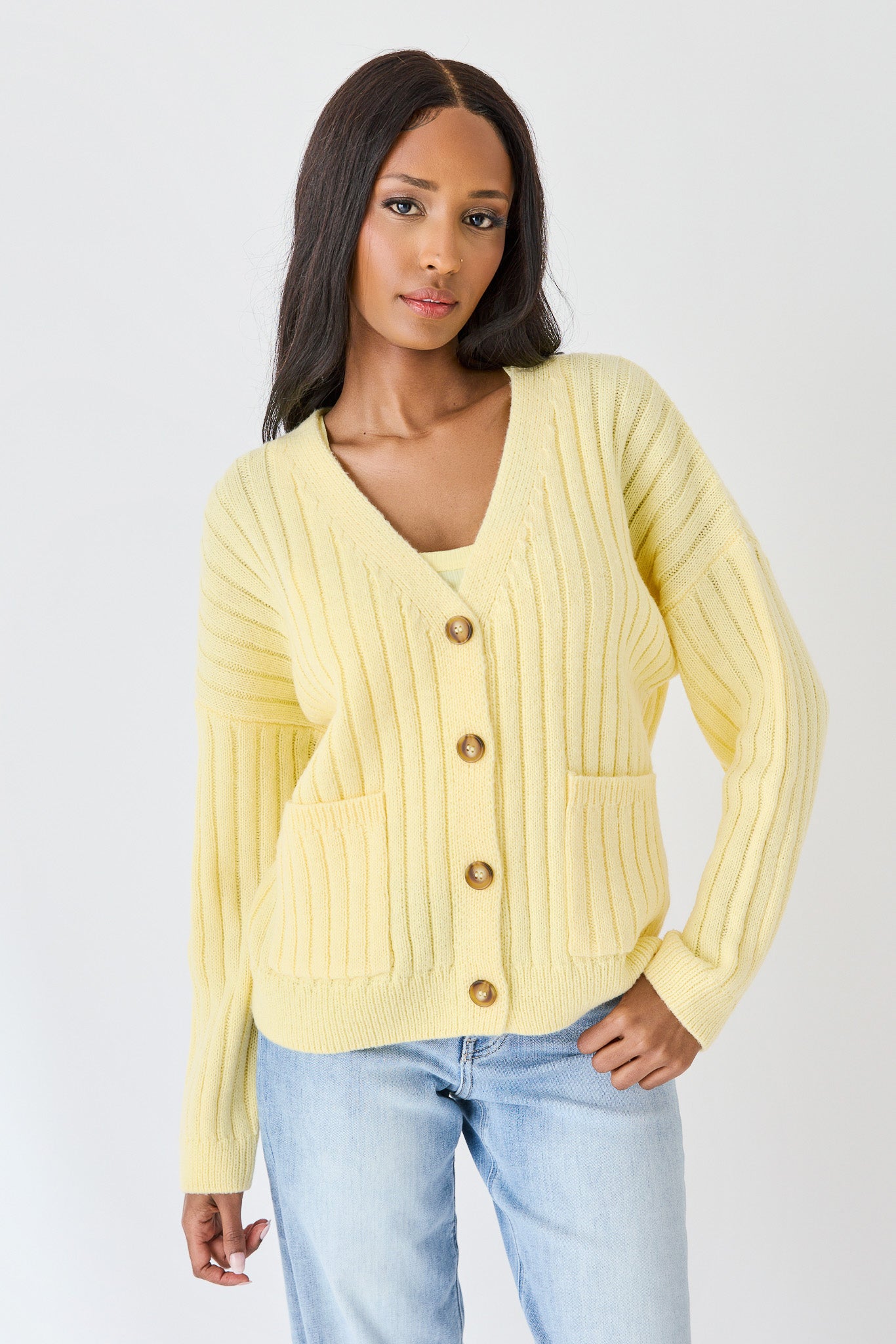 Hairy Ribbed Button-Front Cardigan