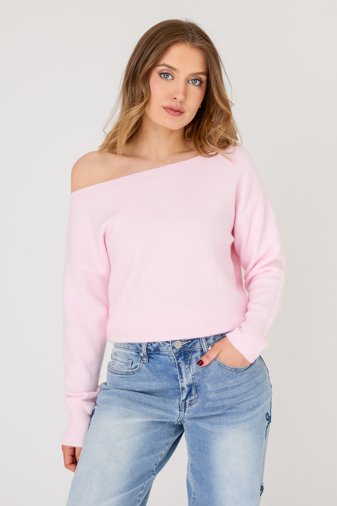 Brushed Yarn Off-Shoulder Sweater