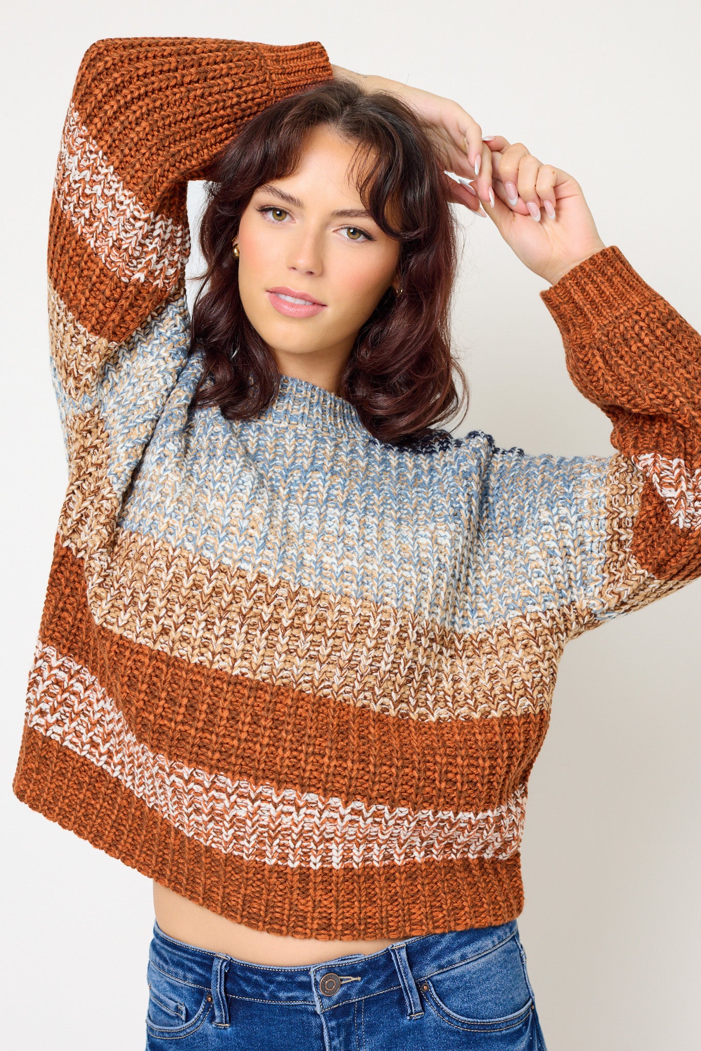 Space-Dye Striped Balloon-Sleeve Sweater