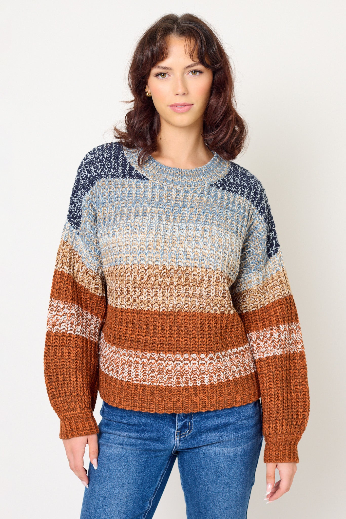 Space-Dye Striped Balloon-Sleeve Sweater