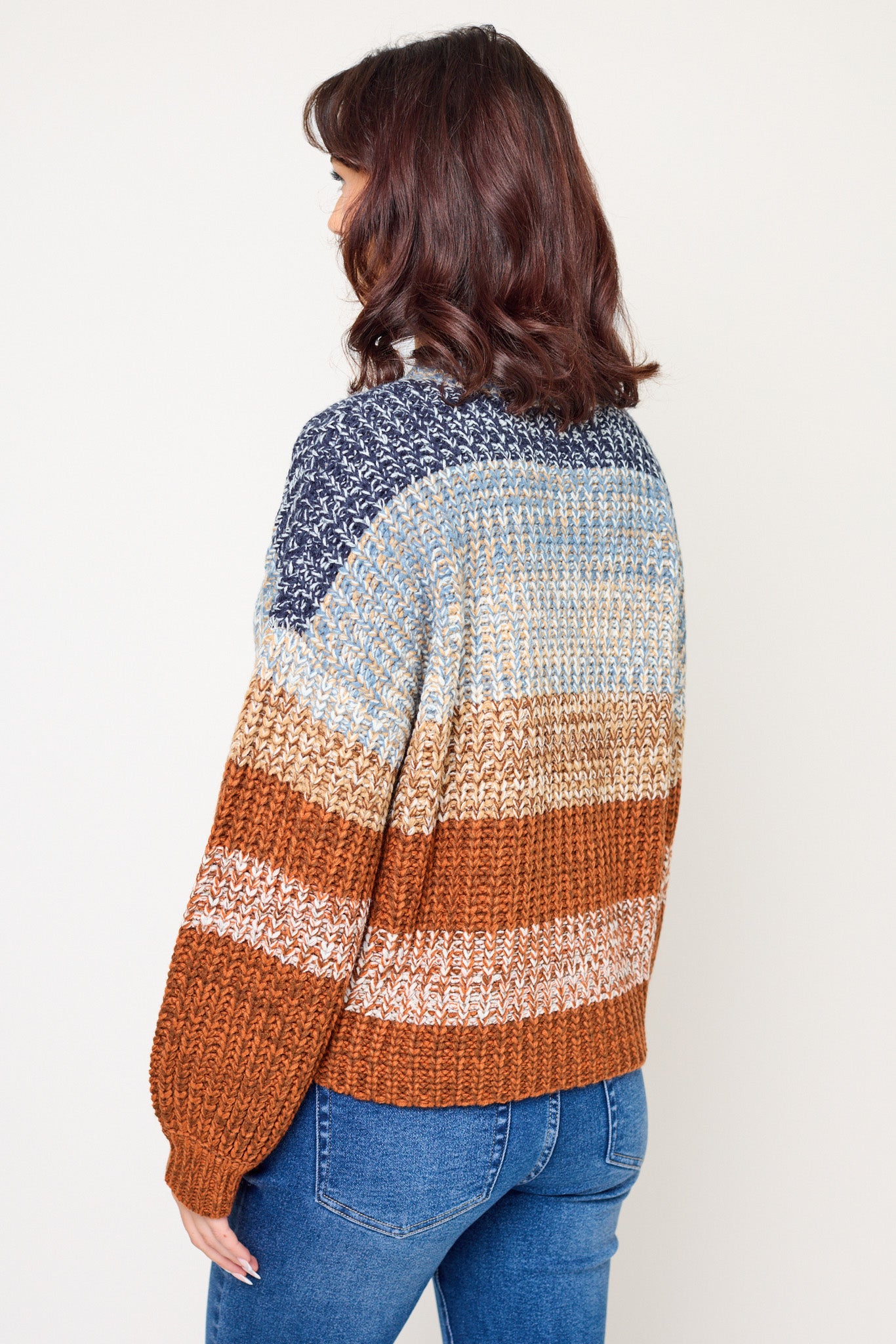 Space-Dye Striped Balloon-Sleeve Sweater