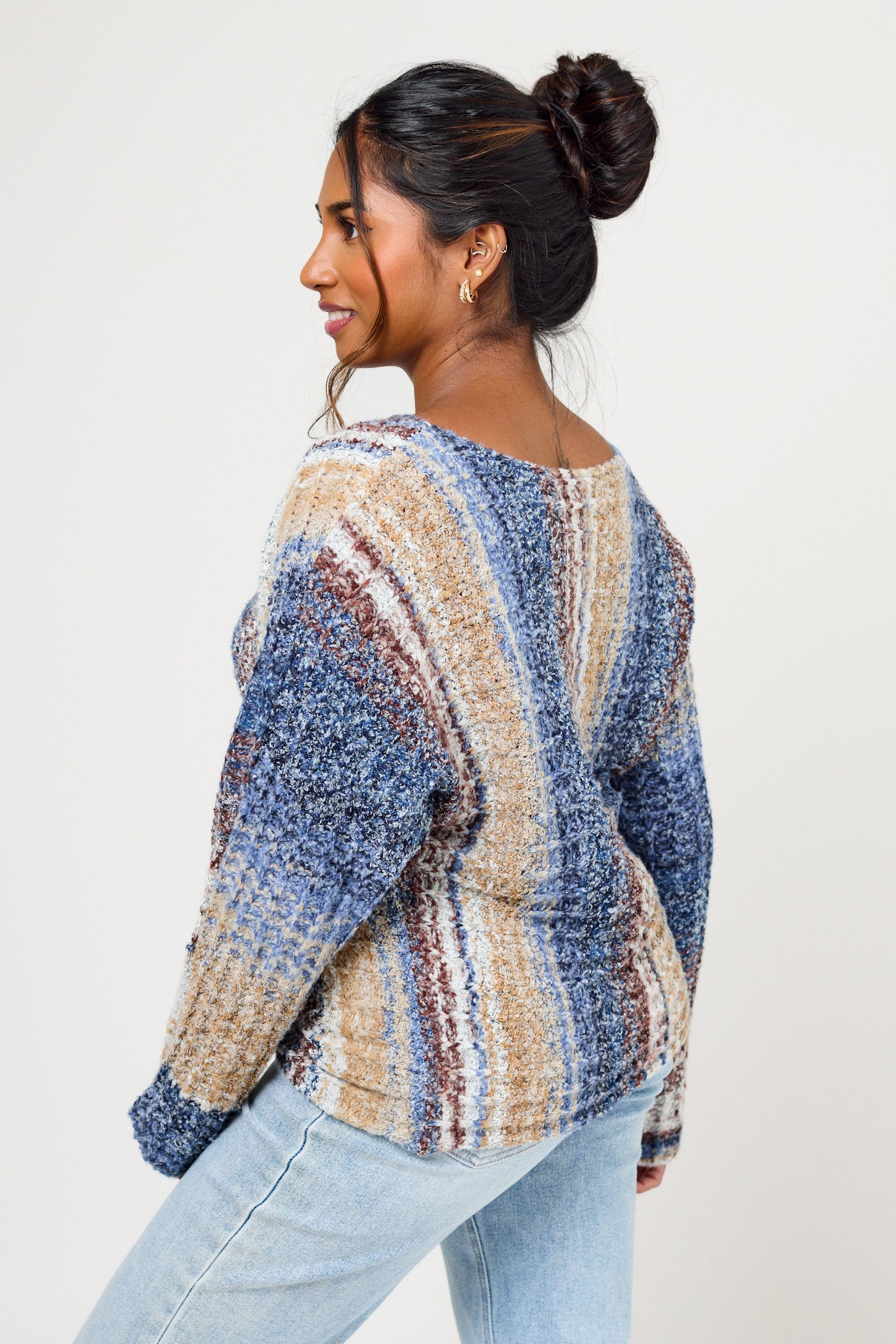 Space-Dye Stripe Dolman-Sleeve Boat-Neck Sweater
