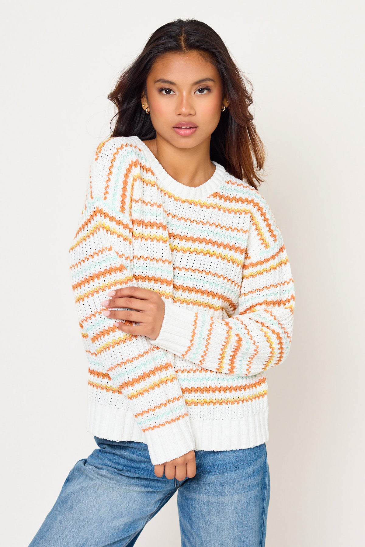 Stripe Chenille Crew-Neck Sweater