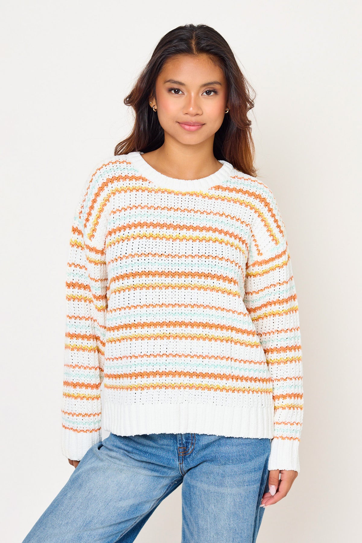 Stripe Chenille Crew-Neck Sweater