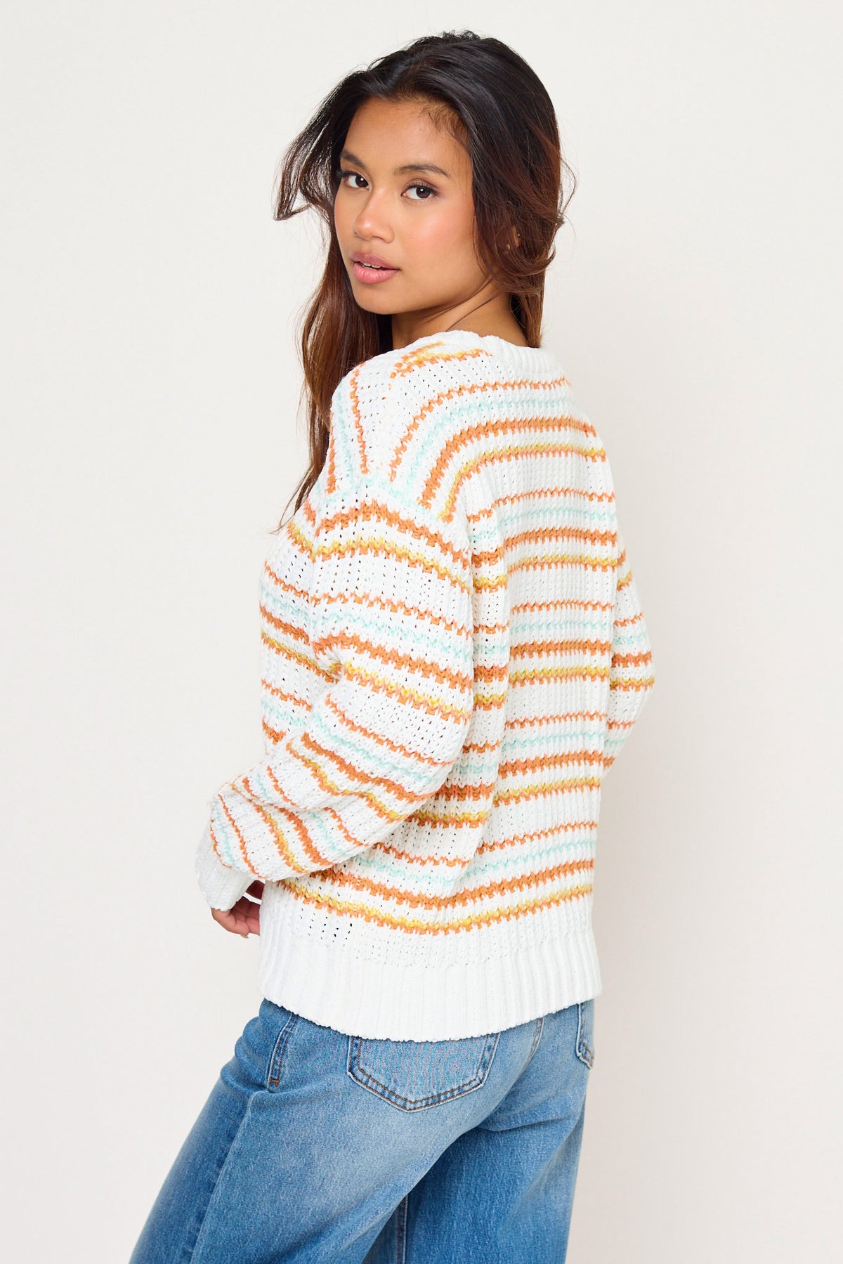Stripe Chenille Crew-Neck Sweater