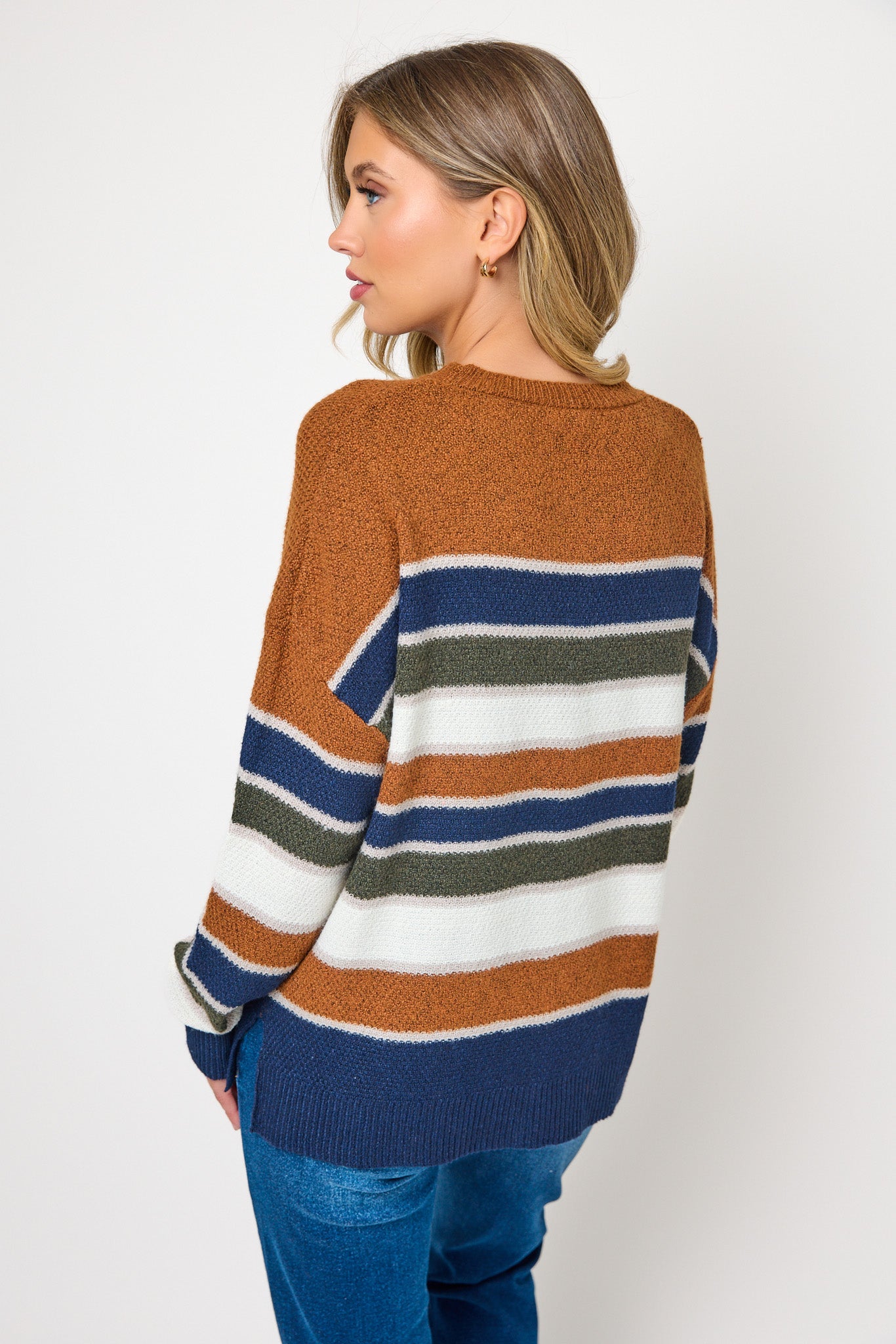 Striped Oversized Sweater with Side Slits