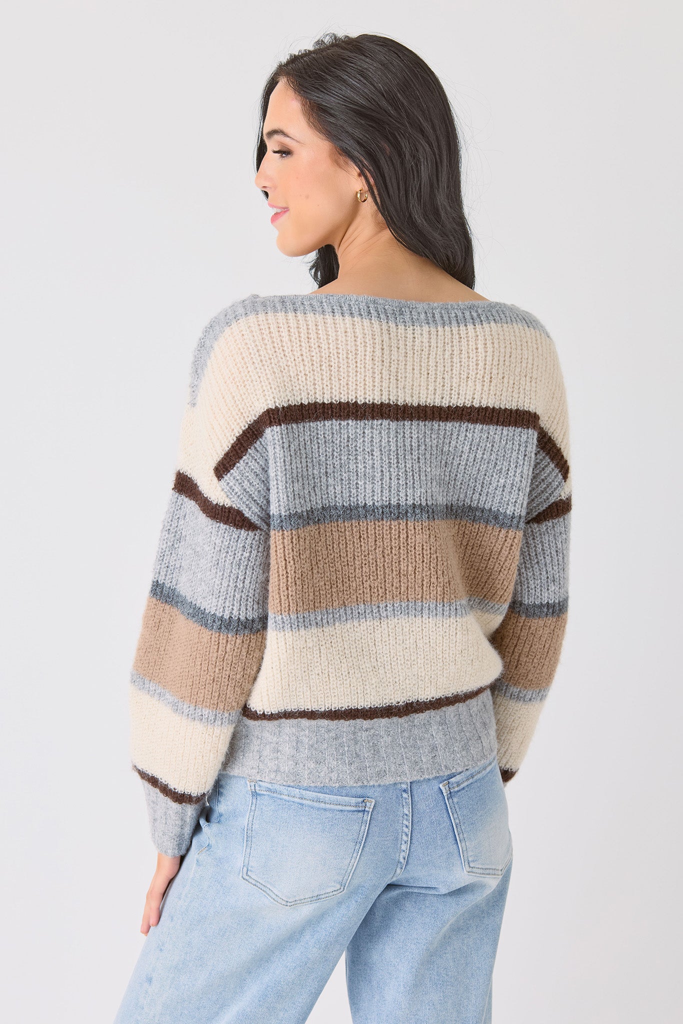 Soft Yarn Striped Off-Shoulder Sweater