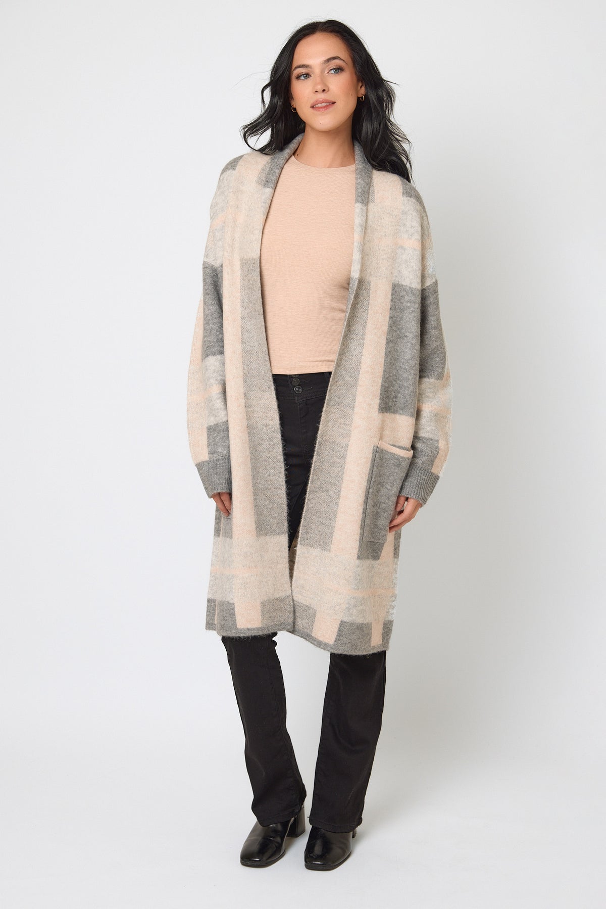 Plaid Coatigan with Shawl Collar