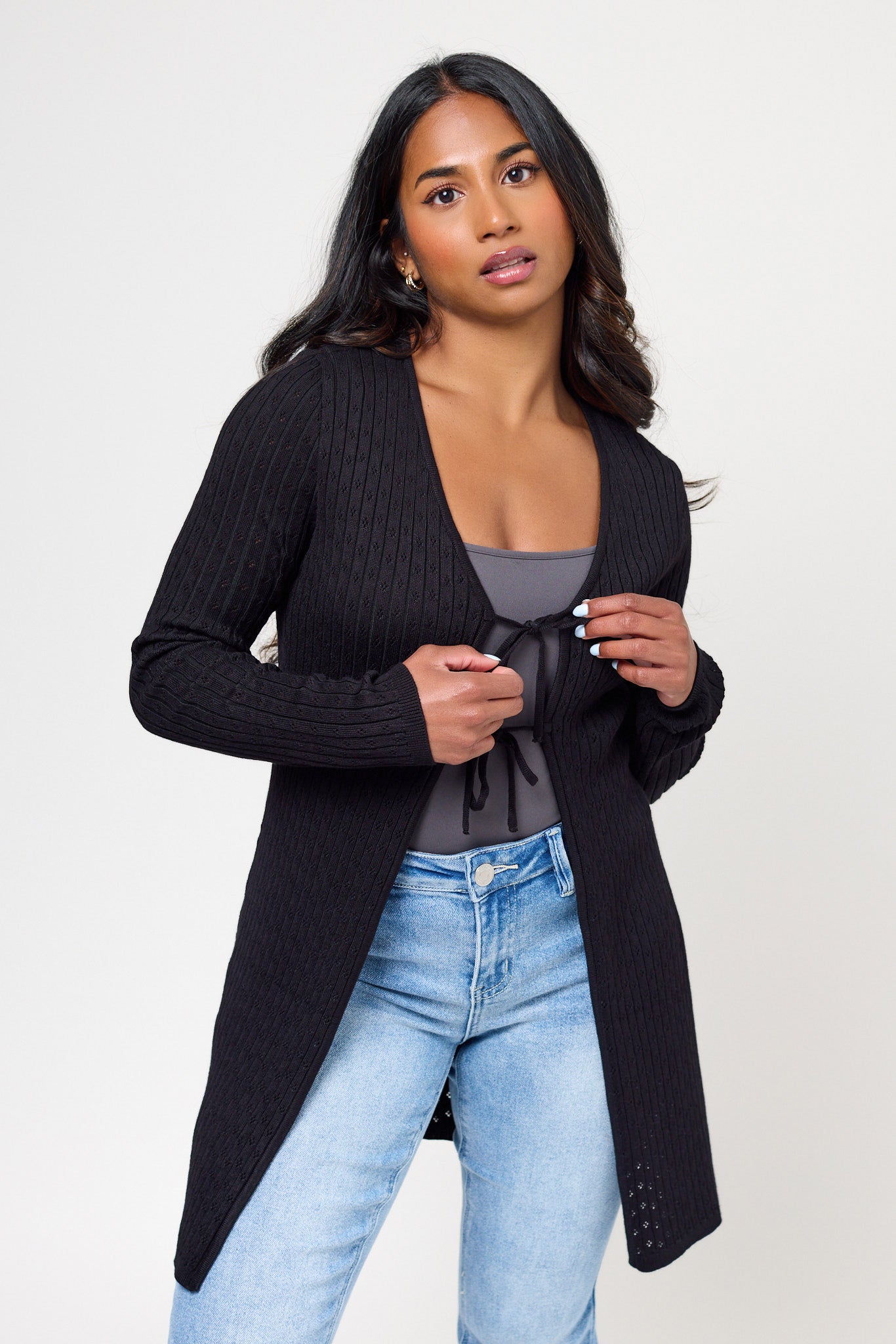 Pointelle Tie-Front Duster