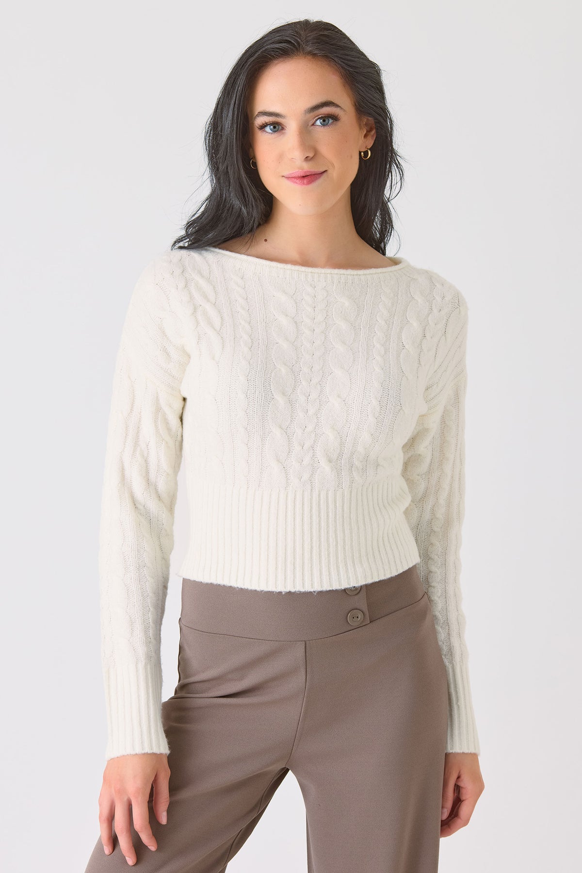 Cable Knit Off-the-Shoulder Sweater
