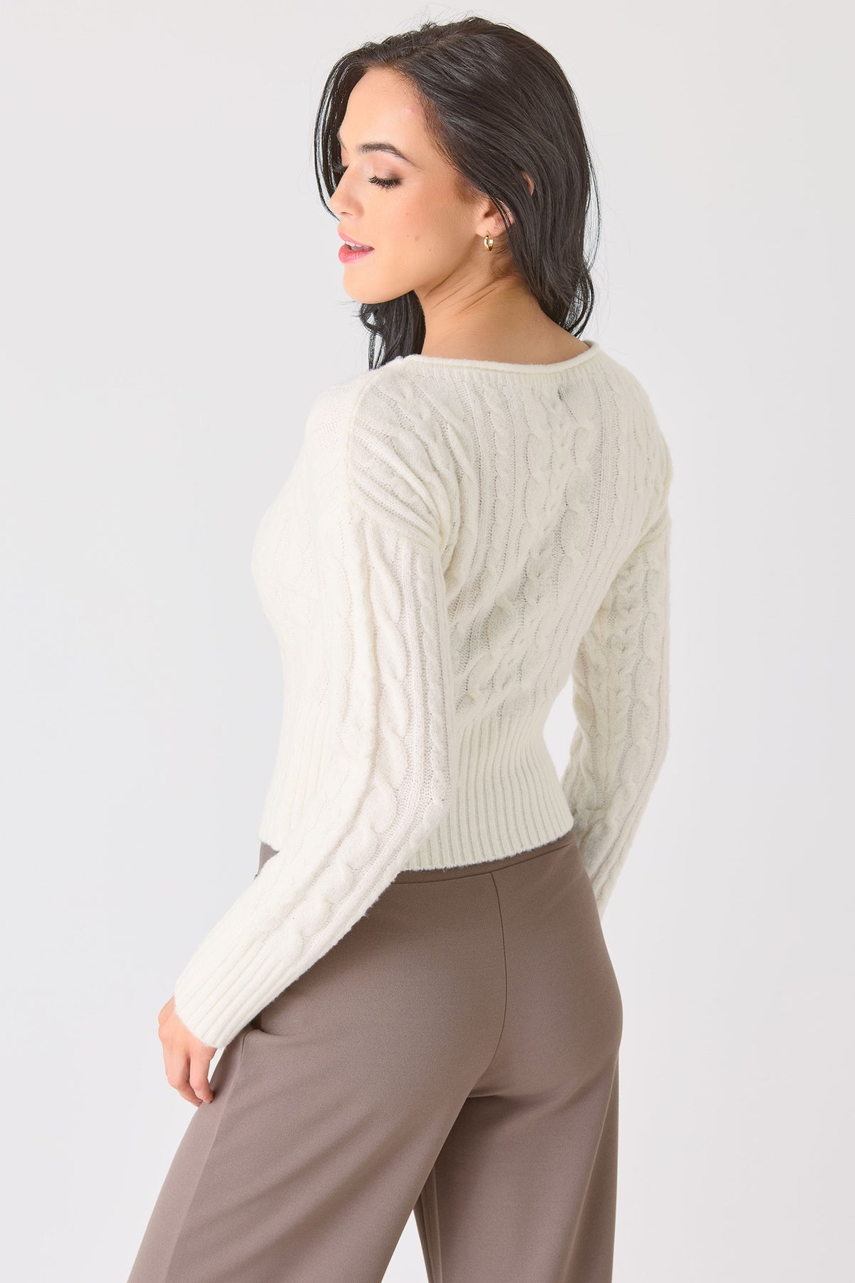 Cable Knit Off-the-Shoulder Sweater