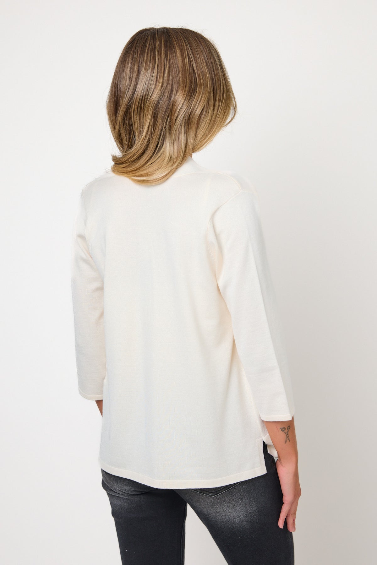 Fine Guage 3/4 Sleeve Cardigan with Side Slits