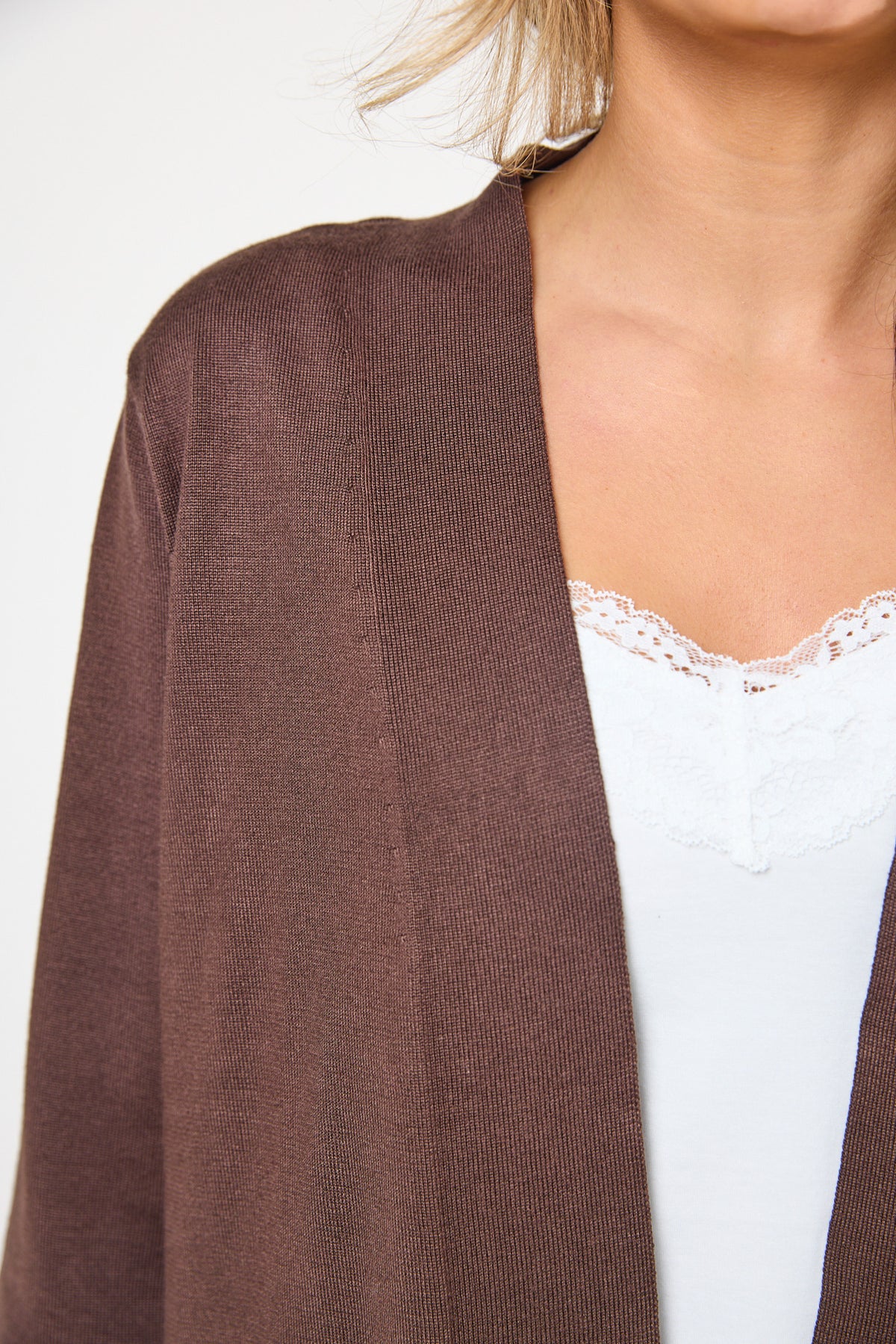 Fine Guage 3/4 Sleeve Cardigan with Side Slits