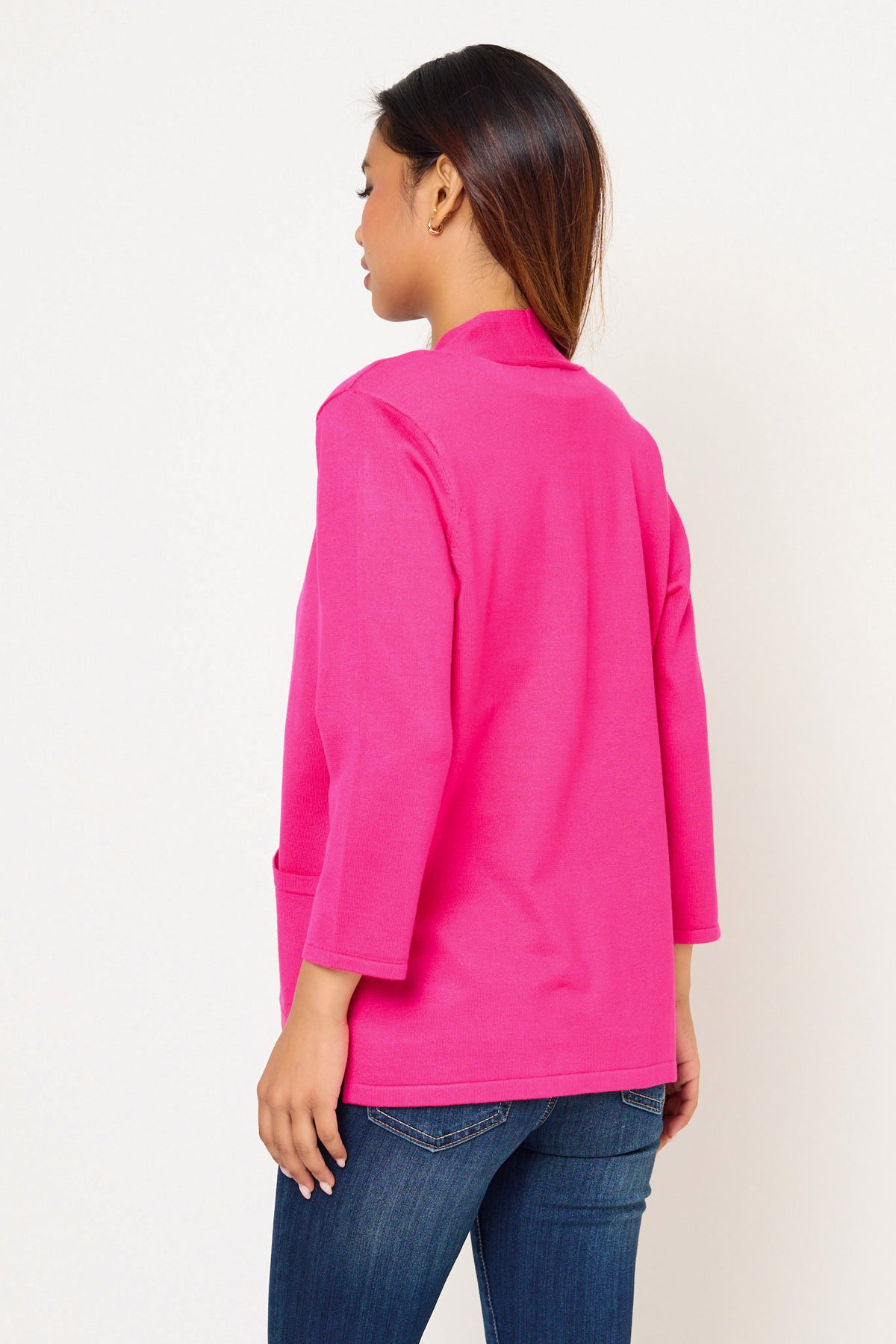 Fine Guage 3/4 Sleeve Cardigan with Side Slits