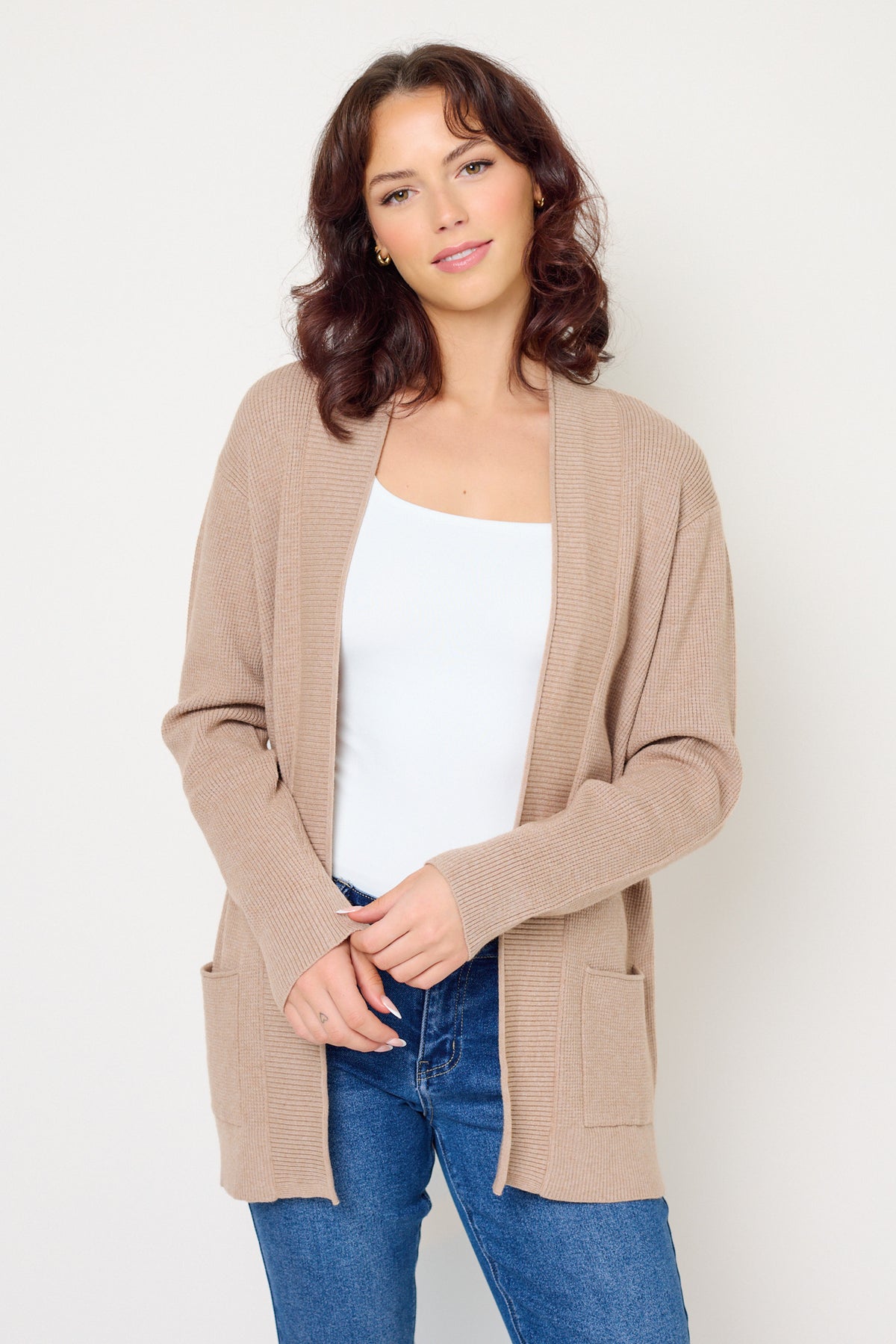 Waffle Knit Open Cardigan