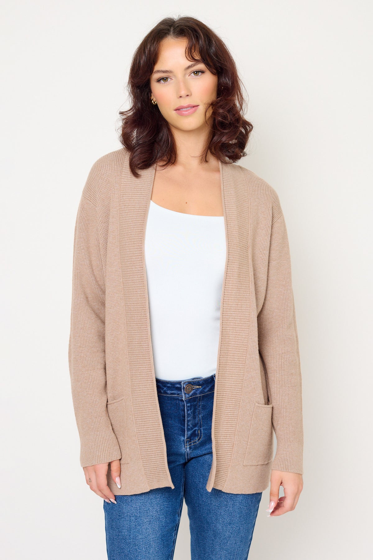 Waffle Knit Open Cardigan