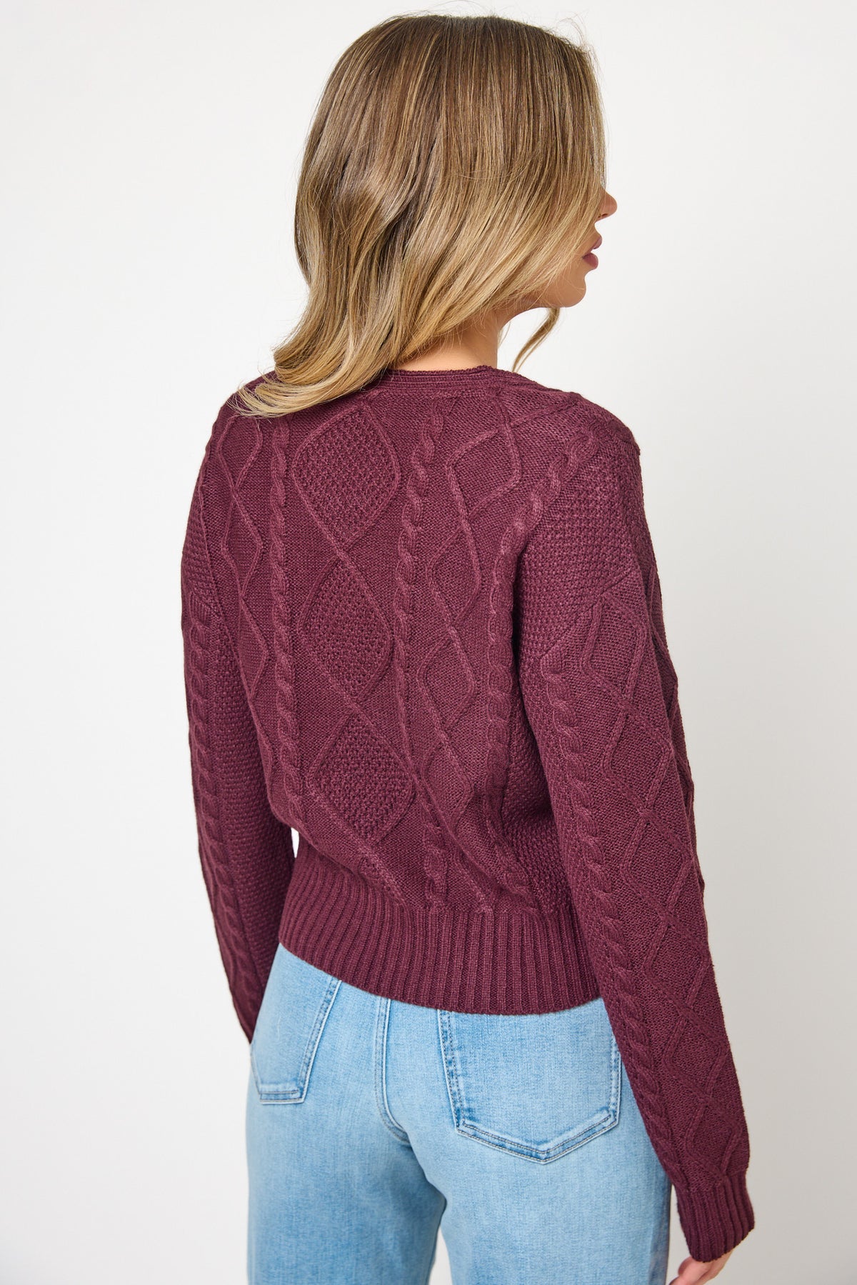 Cable Long Sleeve Cardigan with Tie Front