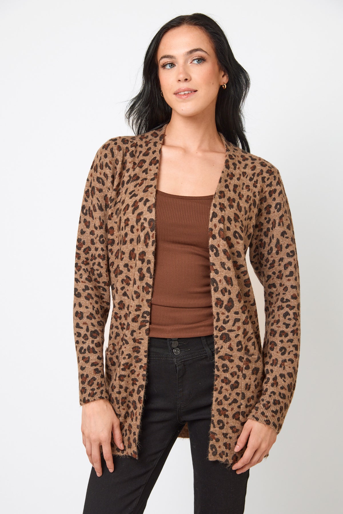 Animal Knit Open Cardigan