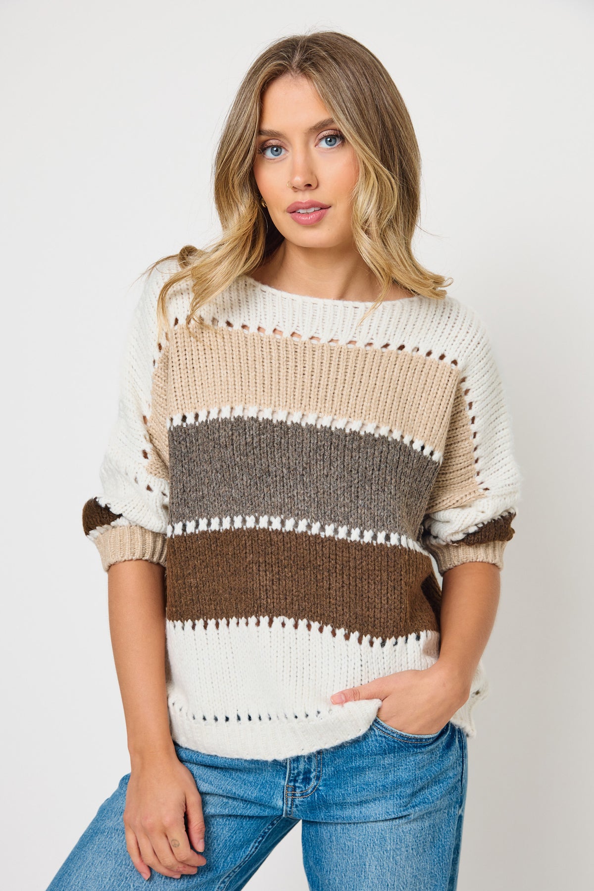 Stripe Oversized 3/4 Sleeve Sweater