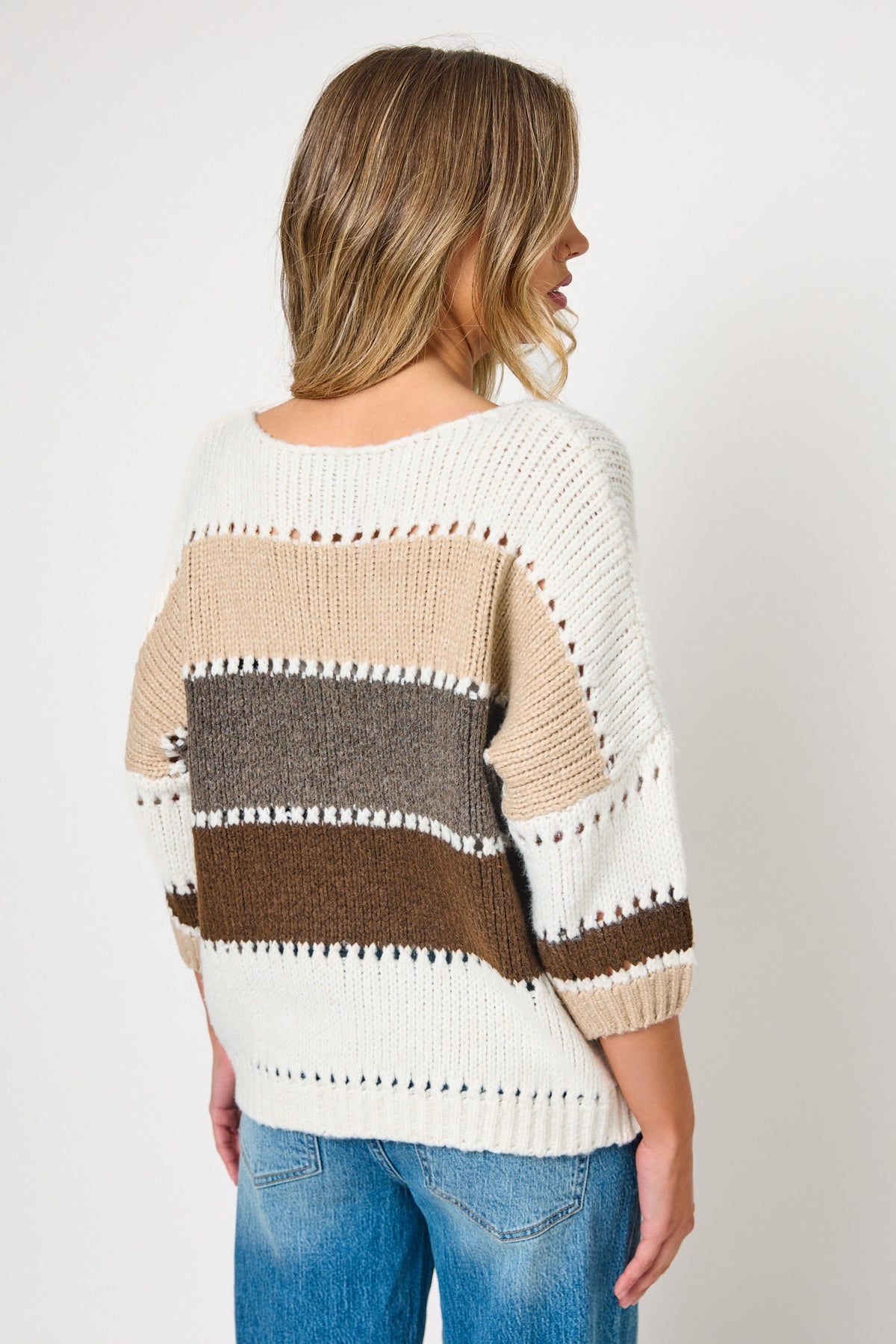 Stripe Oversized 3/4 Sleeve Sweater