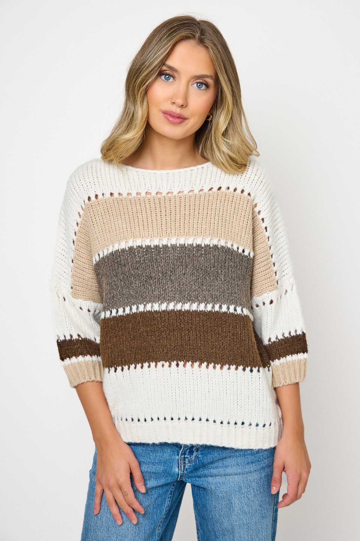 Stripe Oversized 3/4 Sleeve Sweater