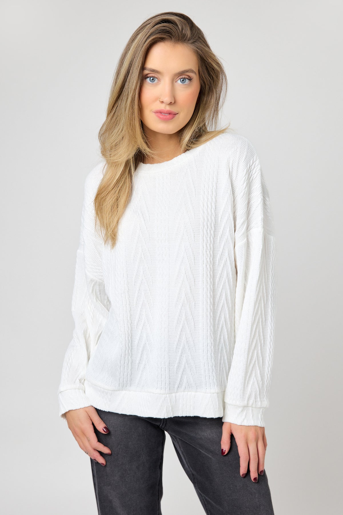 Cable Knit Balloon Sleeve Sweater