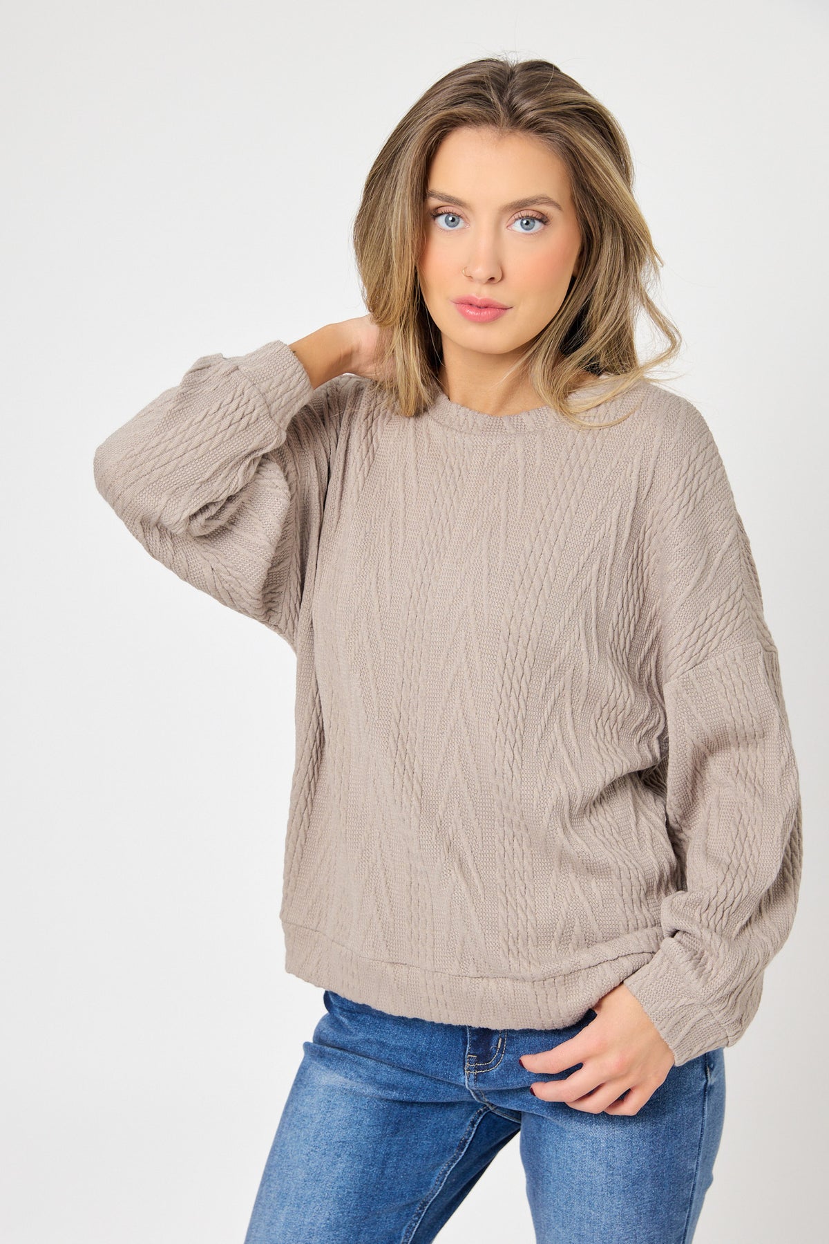 Cable Knit Balloon Sleeve Sweater
