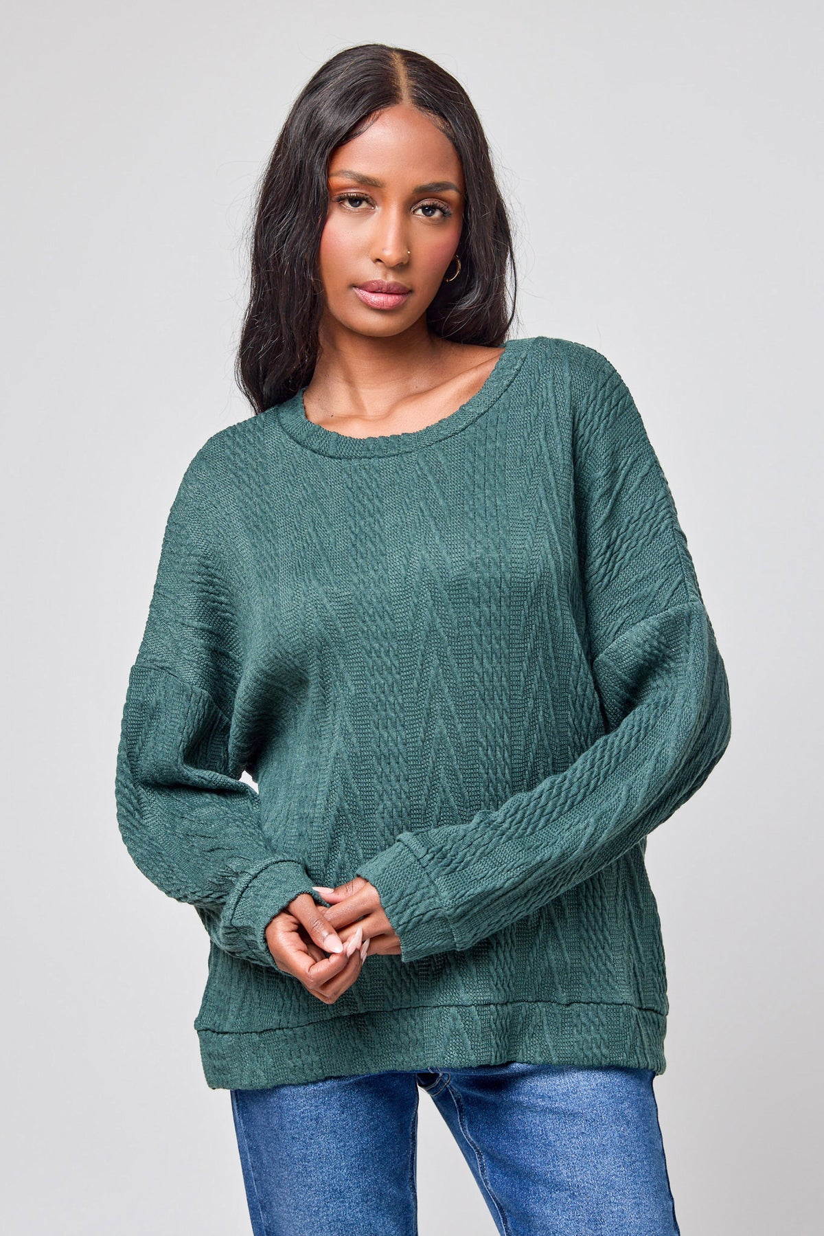 Cable Knit Balloon Sleeve Sweater