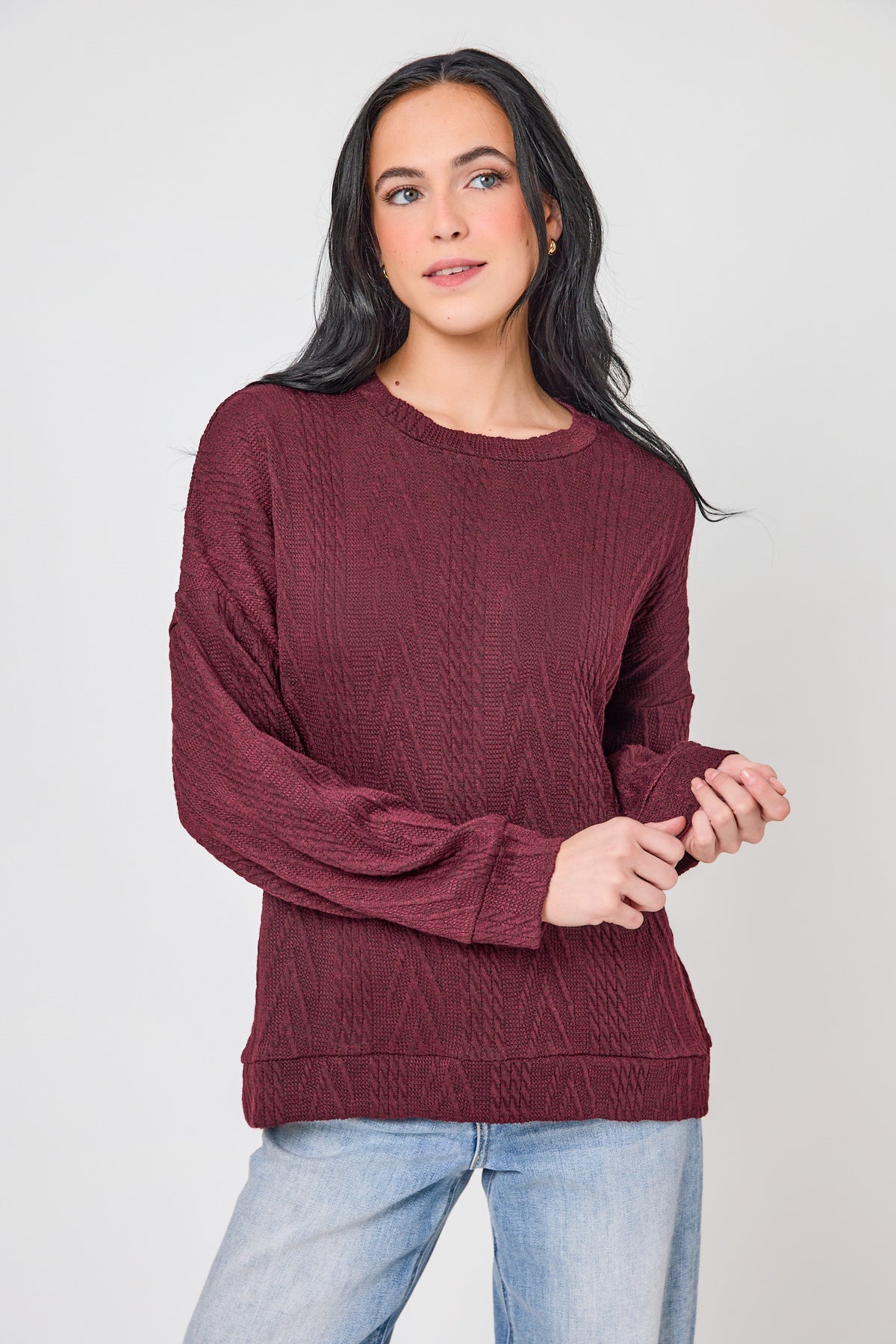 Cable Knit Balloon Sleeve Sweater