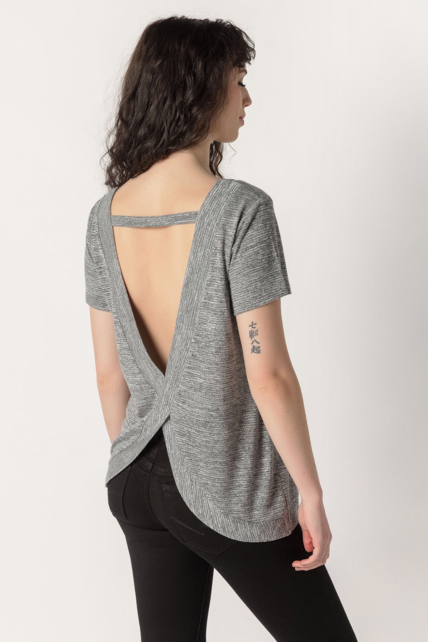 Space Dye Cap Sleeve Sweater with Open Back