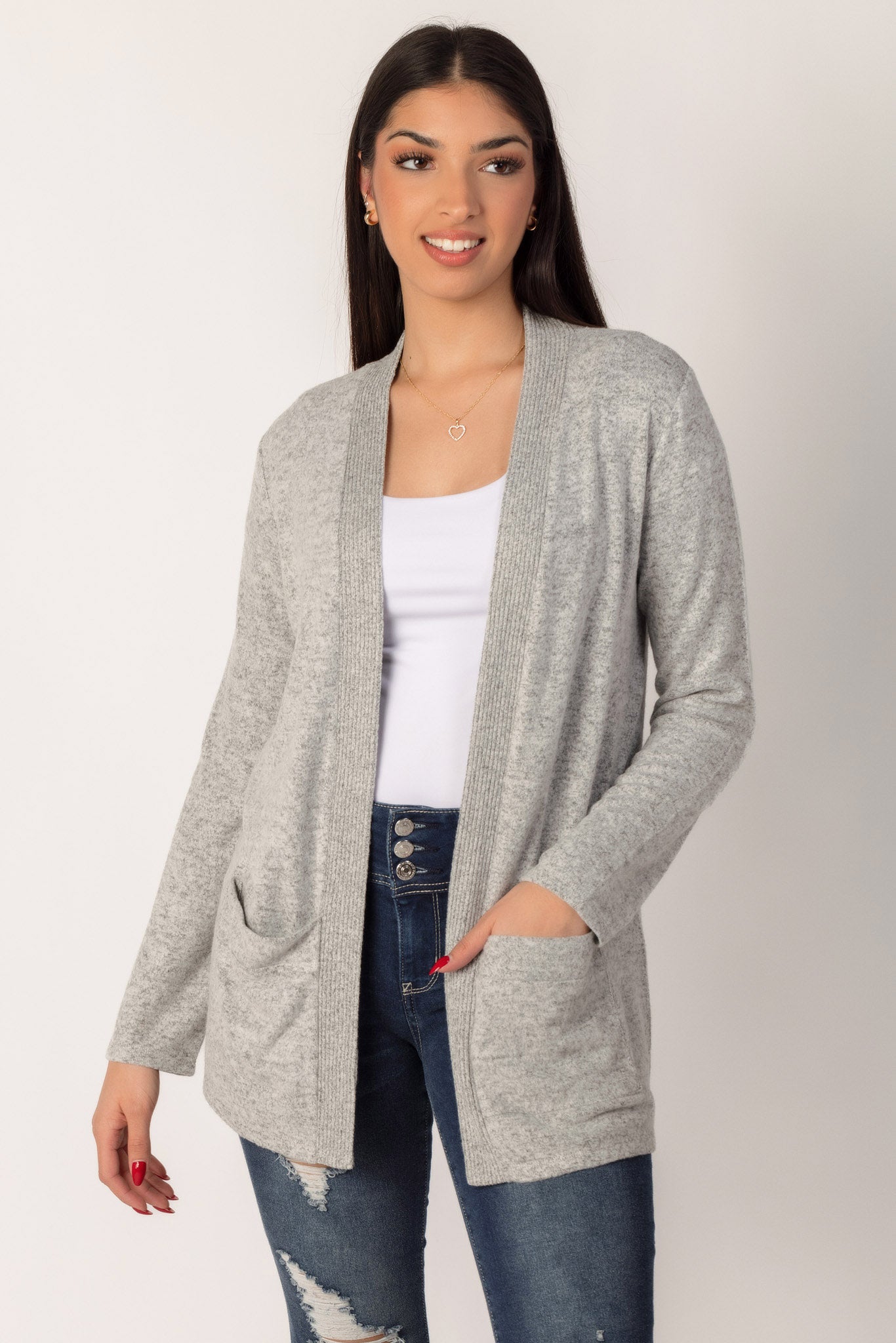 Supersoft Open Cardigan with Ribbed Trim