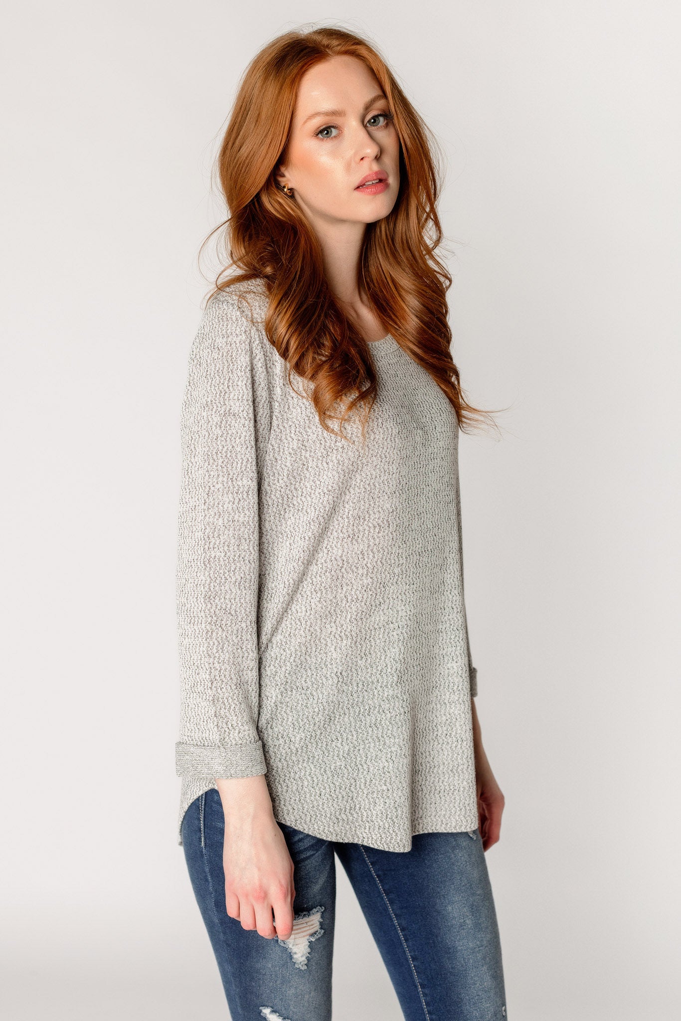 Knitted 3/4 Sleeve Scoopneck Sweater