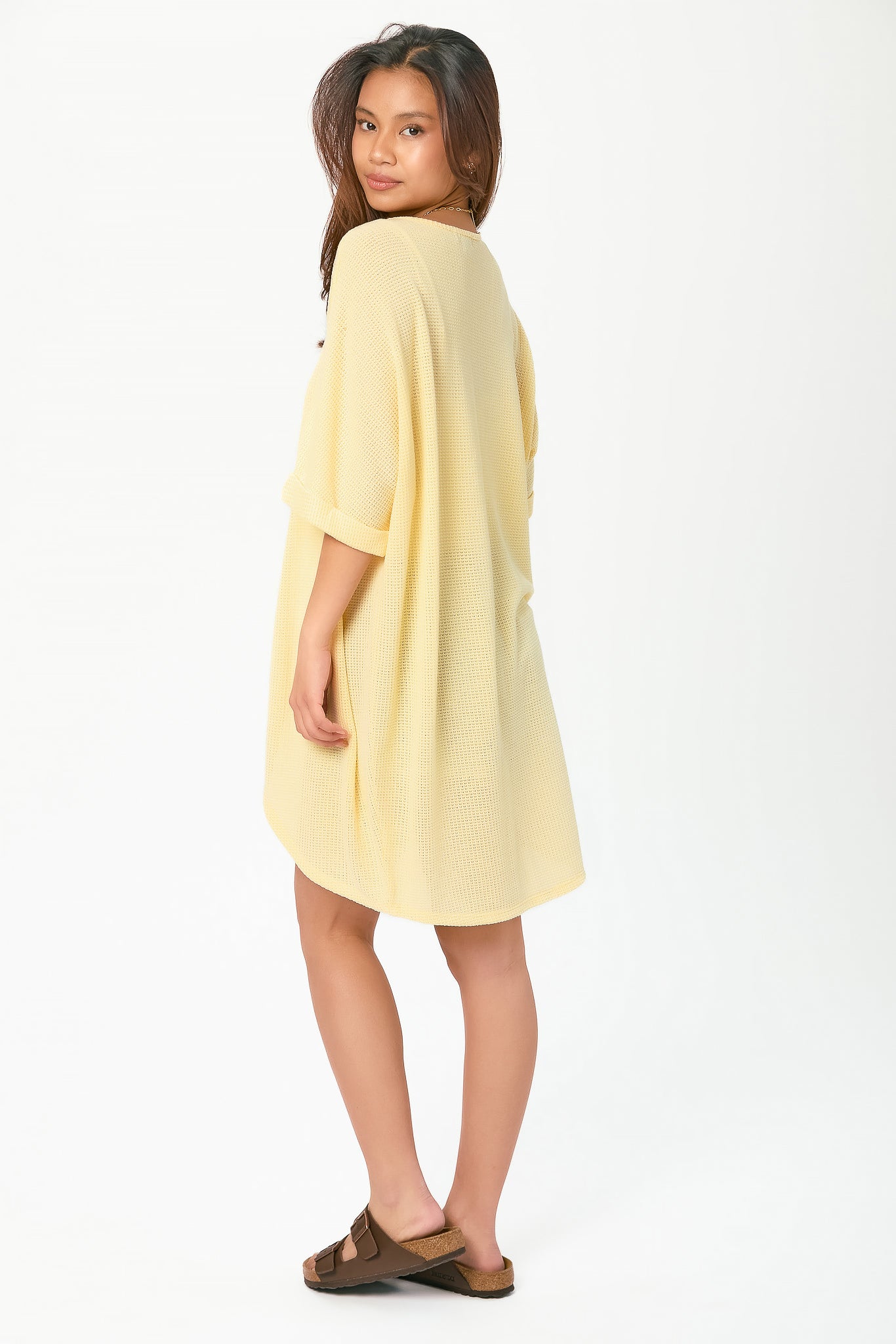 Waffle Knit Short Sleeve Cocoon Cardigan