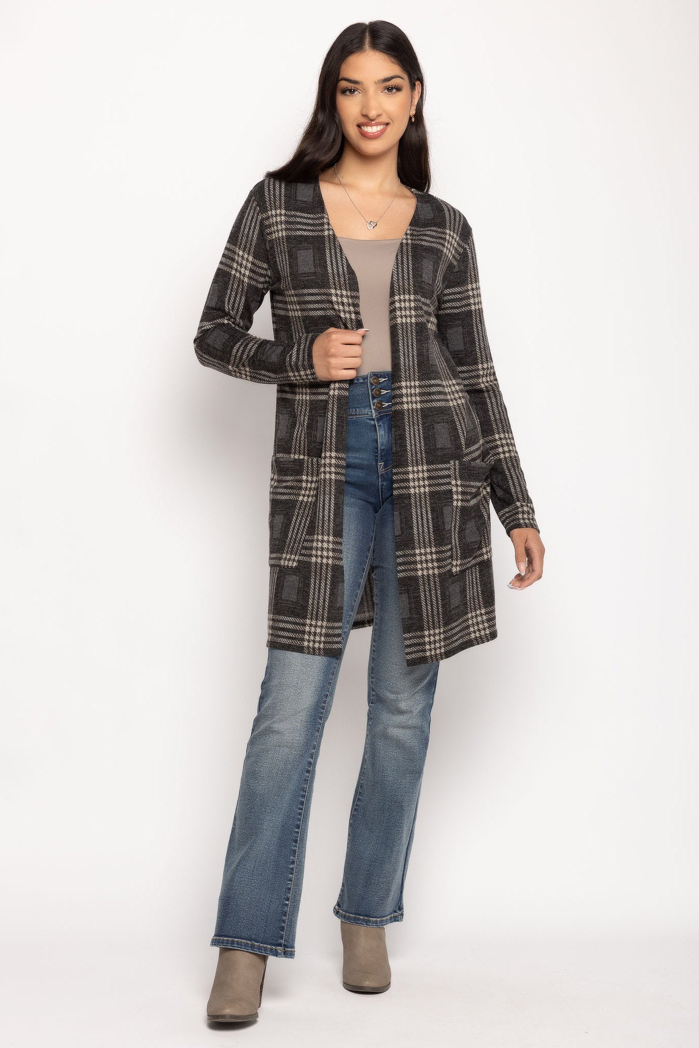 Plaid Open Cardigan