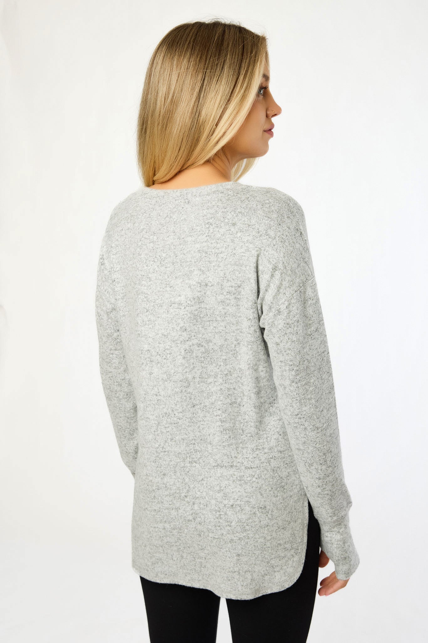 Long Sleeve Crew-Neck Supersoft Sweater with Thumbholes