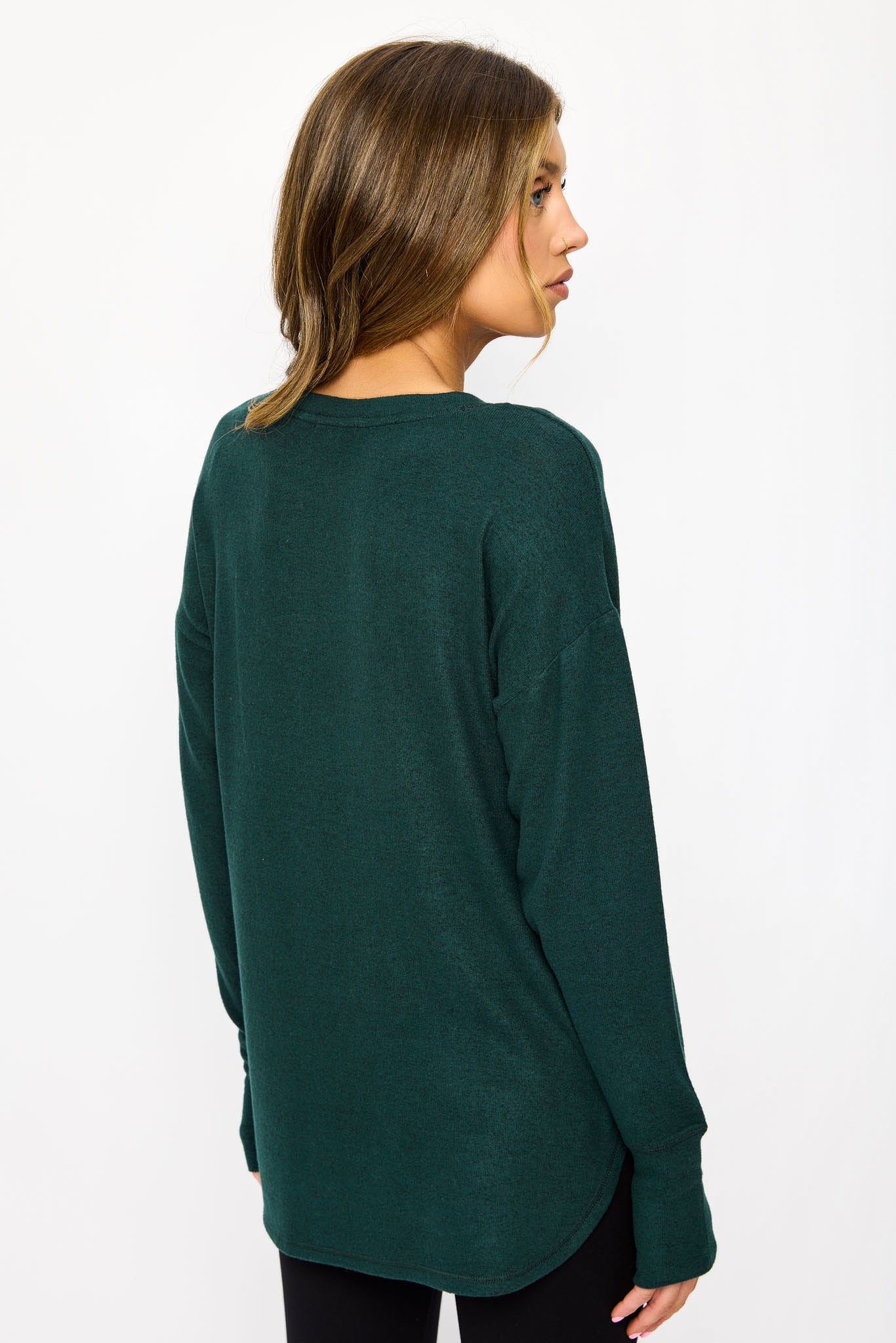 Long Sleeve Crew-Neck Supersoft Sweater with Thumbholes