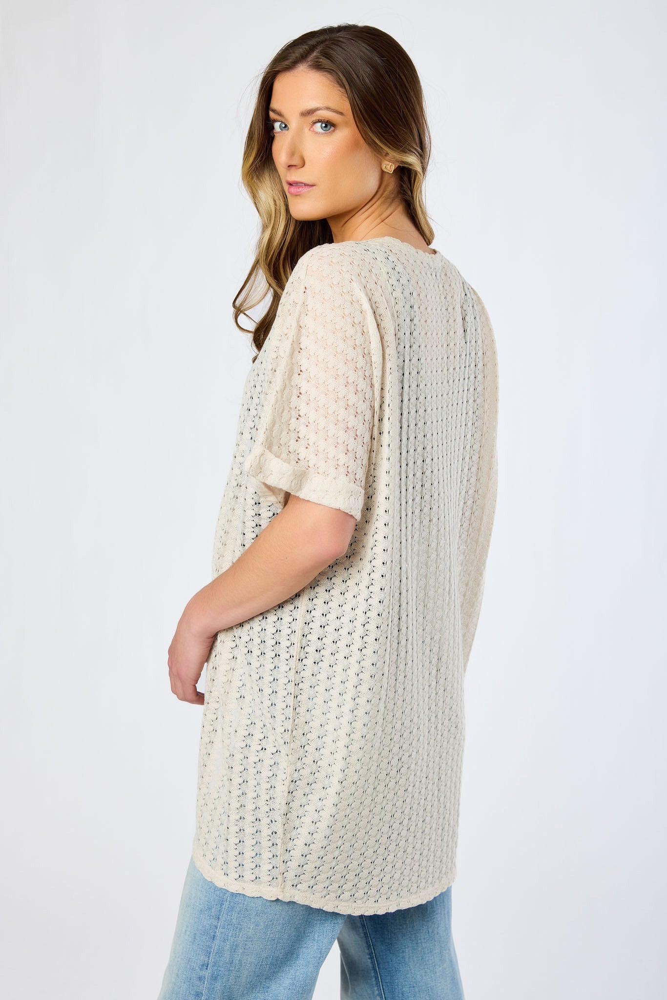 Crochet Knit Short-Sleeve Cocoon Cardigan – Eclipse
