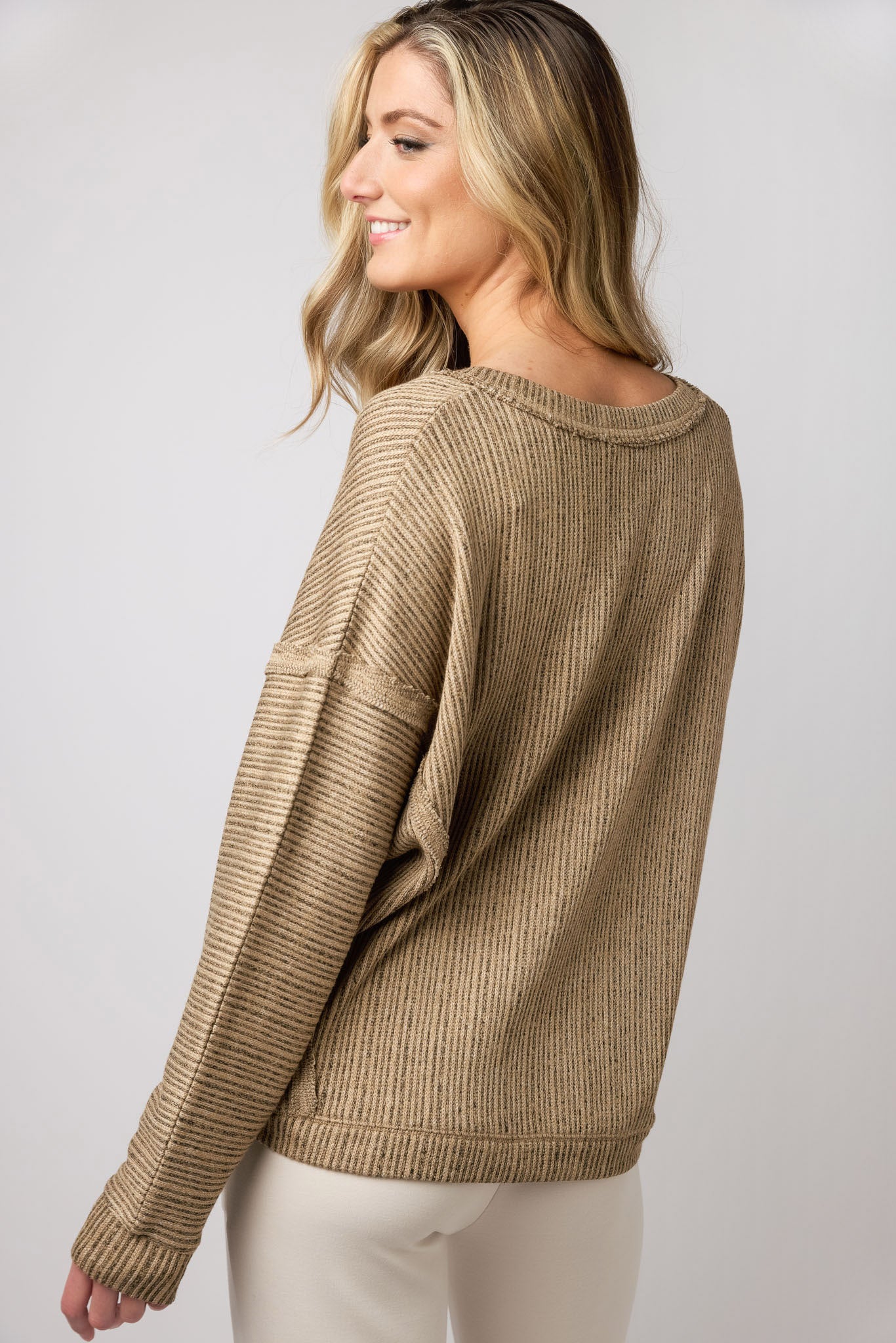 Oversized Ribbed V-Neck Sweater