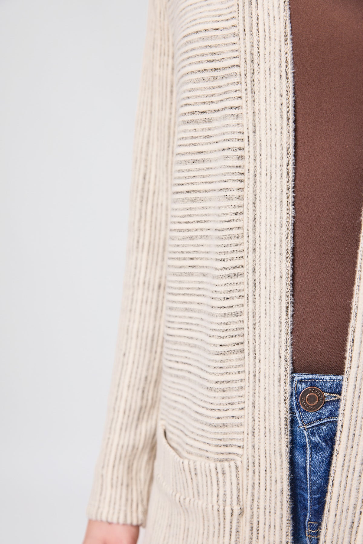Brushed Stripe Long-Sleeve Open Cardigan