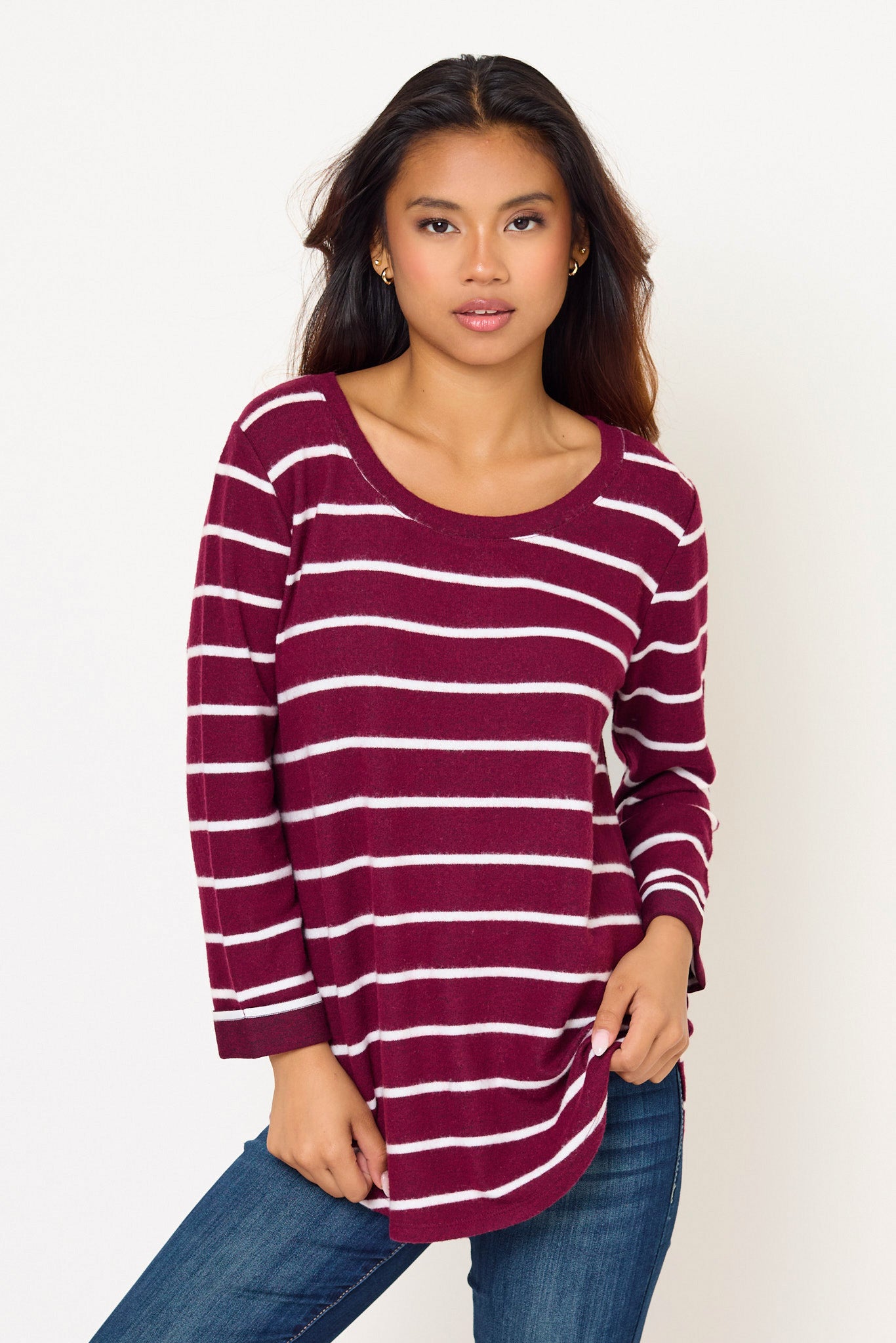 Striped Supersoft Scoop-Neck Shirttail Tee