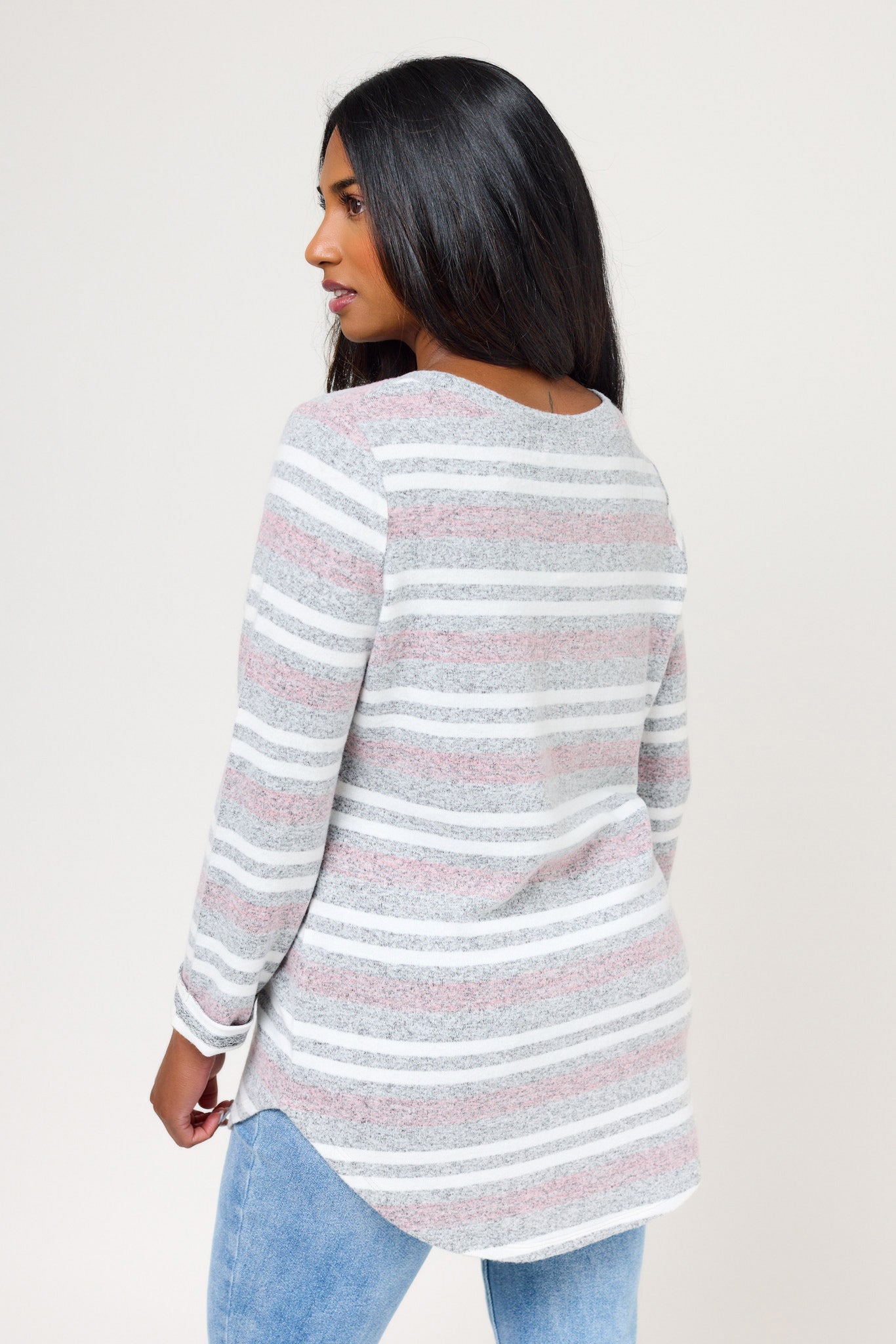 Supersoft Striped Scoop-Neck 3/4-Sleeve Top