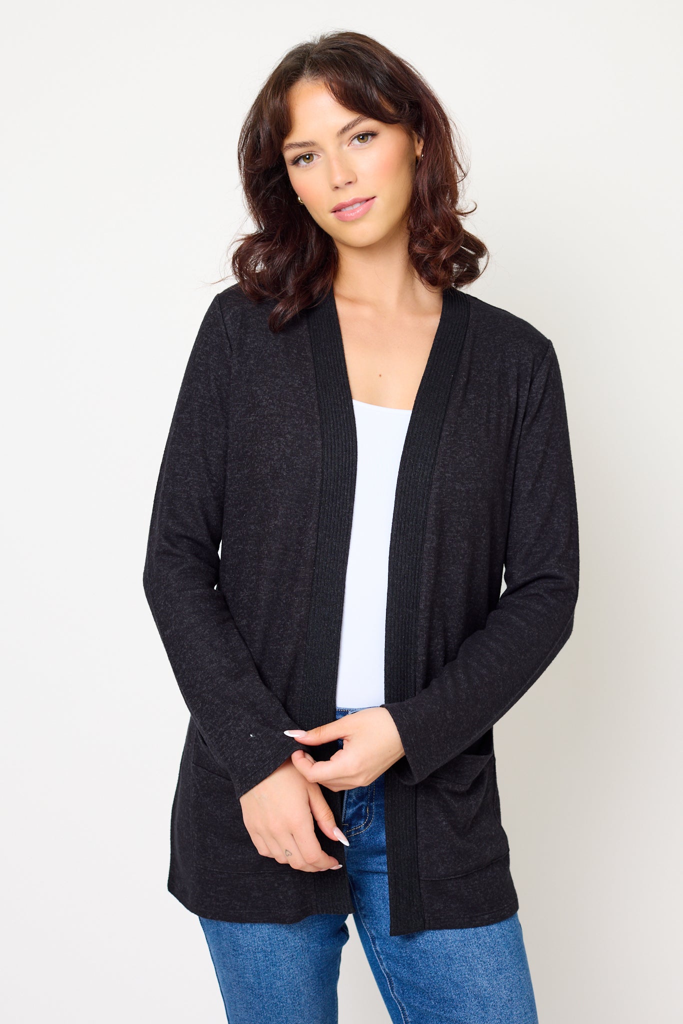 Supersoft Rib-Trim Open Cardigan