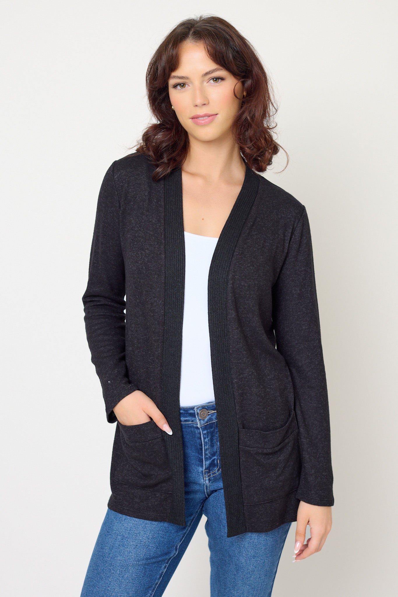 Supersoft Rib-Trim Open Cardigan